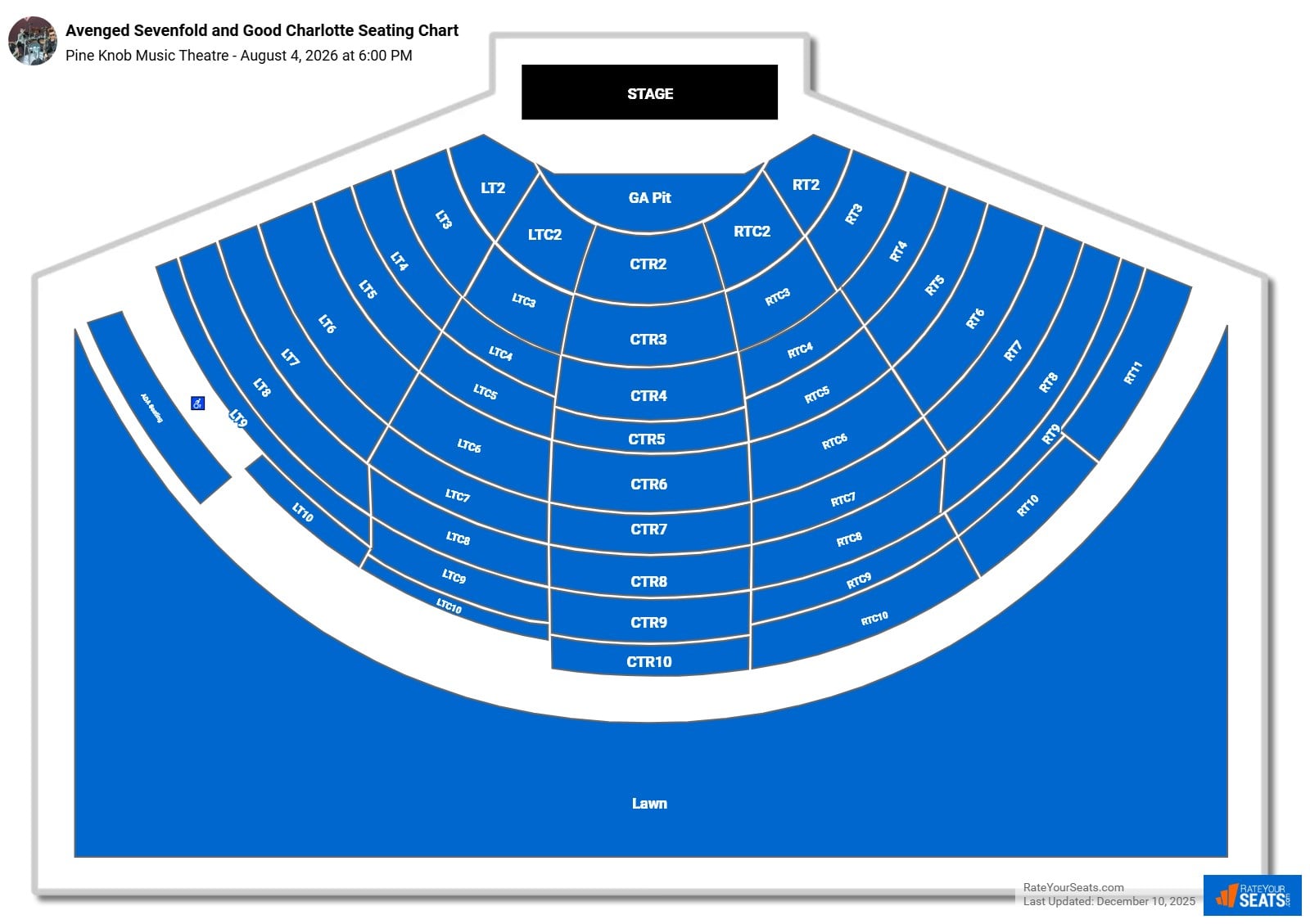 Avenged Sevenfold and Good Charlotte seating chart Pine Knob Music Theatre