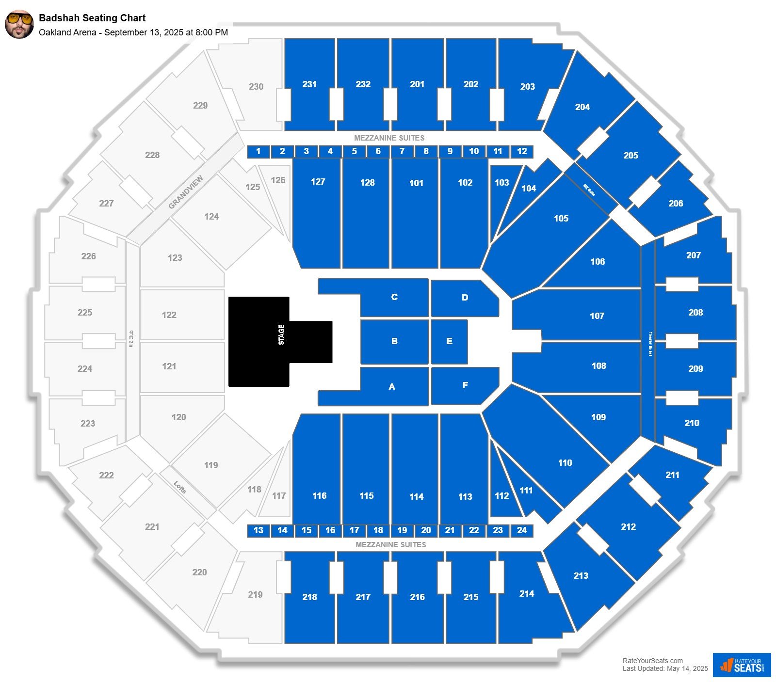 Badshah seating chart Oakland Arena