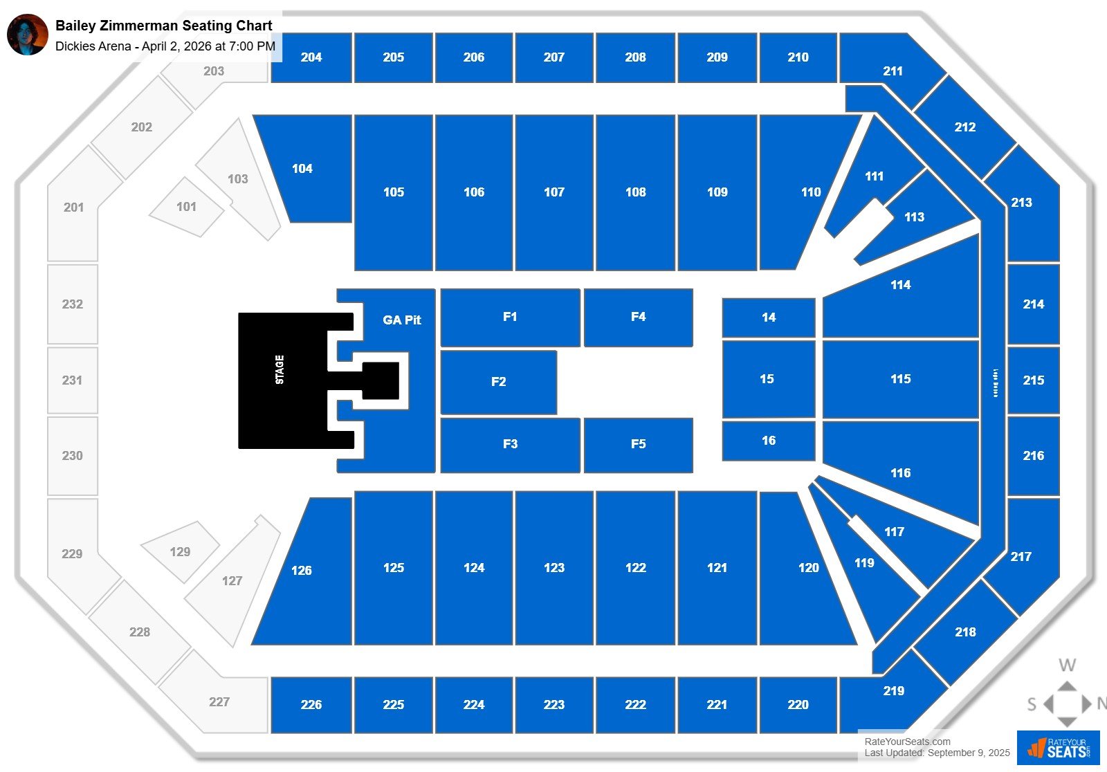 Bailey Zimmerman seating chart Dickies Arena