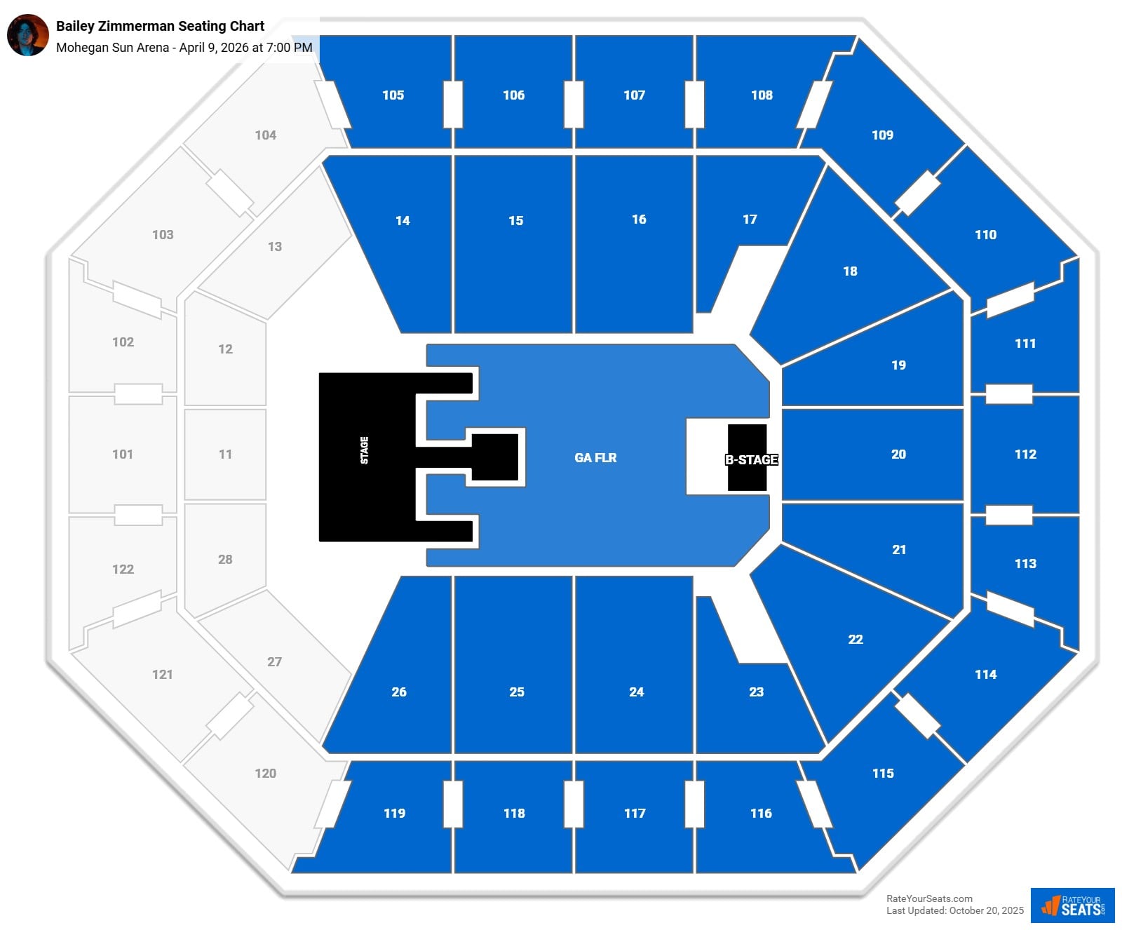 Bailey Zimmerman seating chart Mohegan Sun Arena