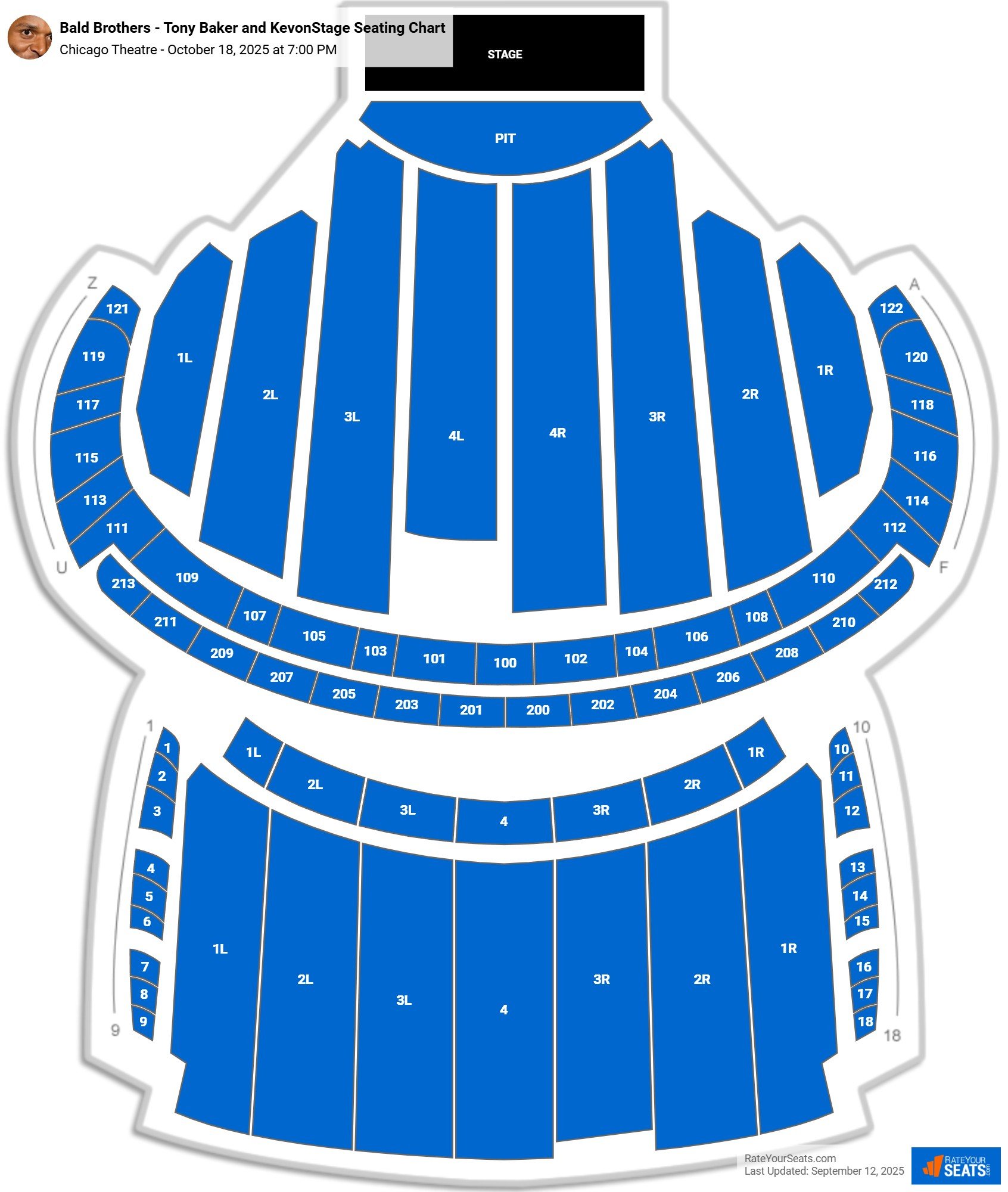 Bald Brothers - Tony Baker and KevonStage seating chart Chicago Theatre