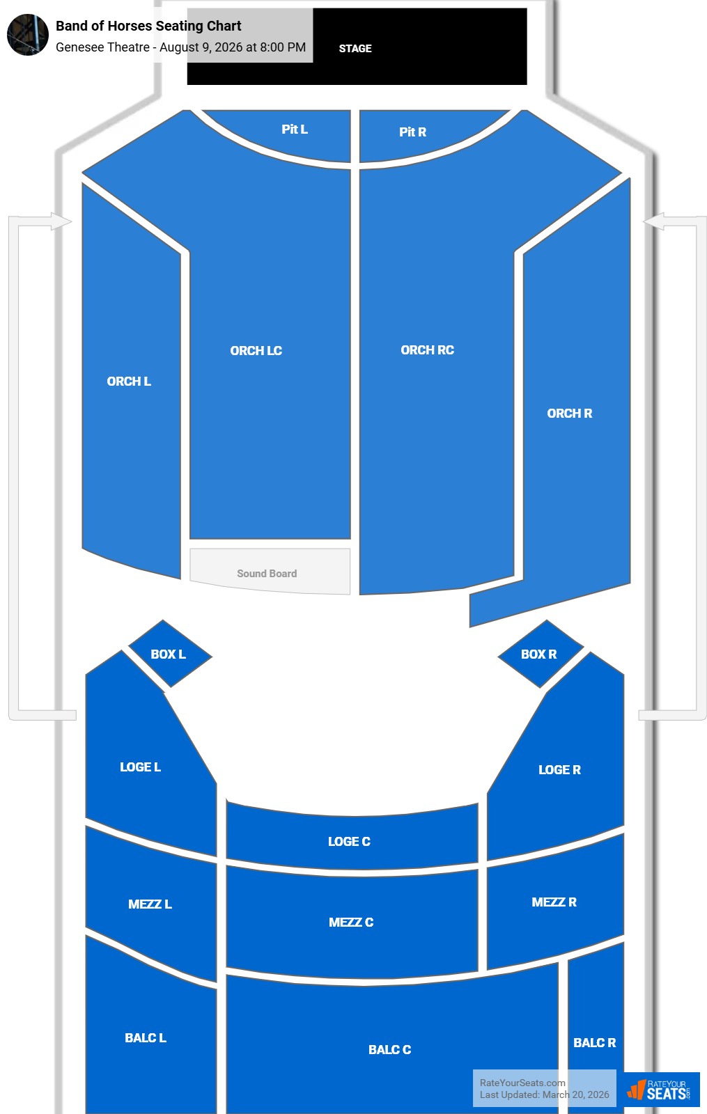 Band of Horses seating chart Genesee Theatre