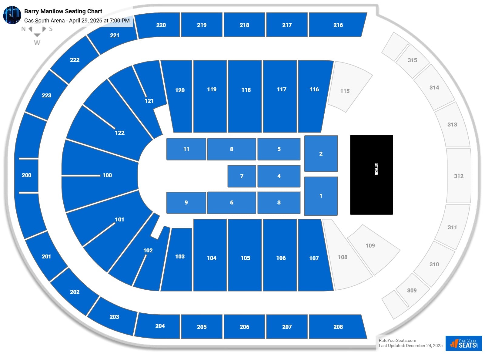 Barry Manilow seating chart Gas South Arena