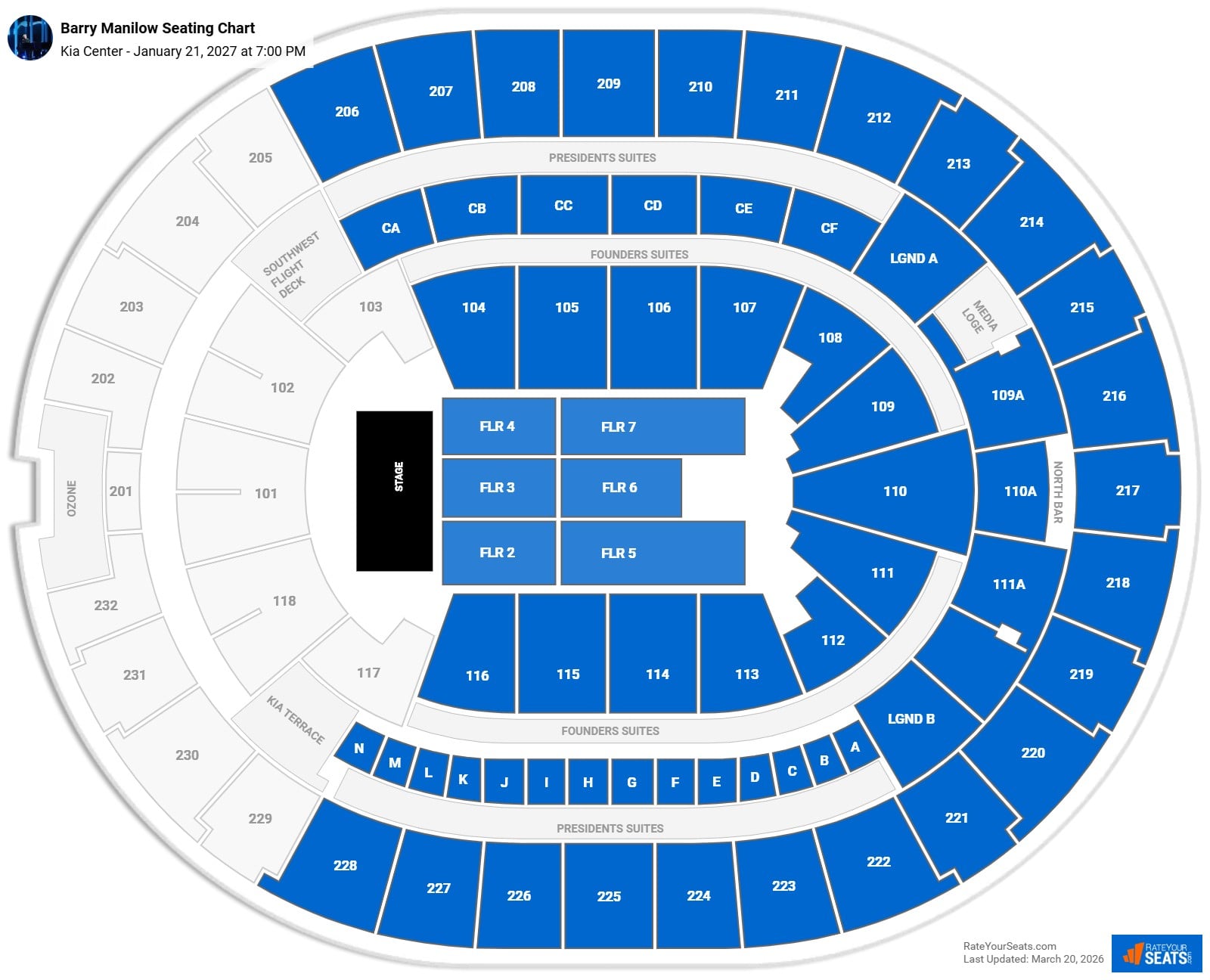 Barry Manilow seating chart Kia Center