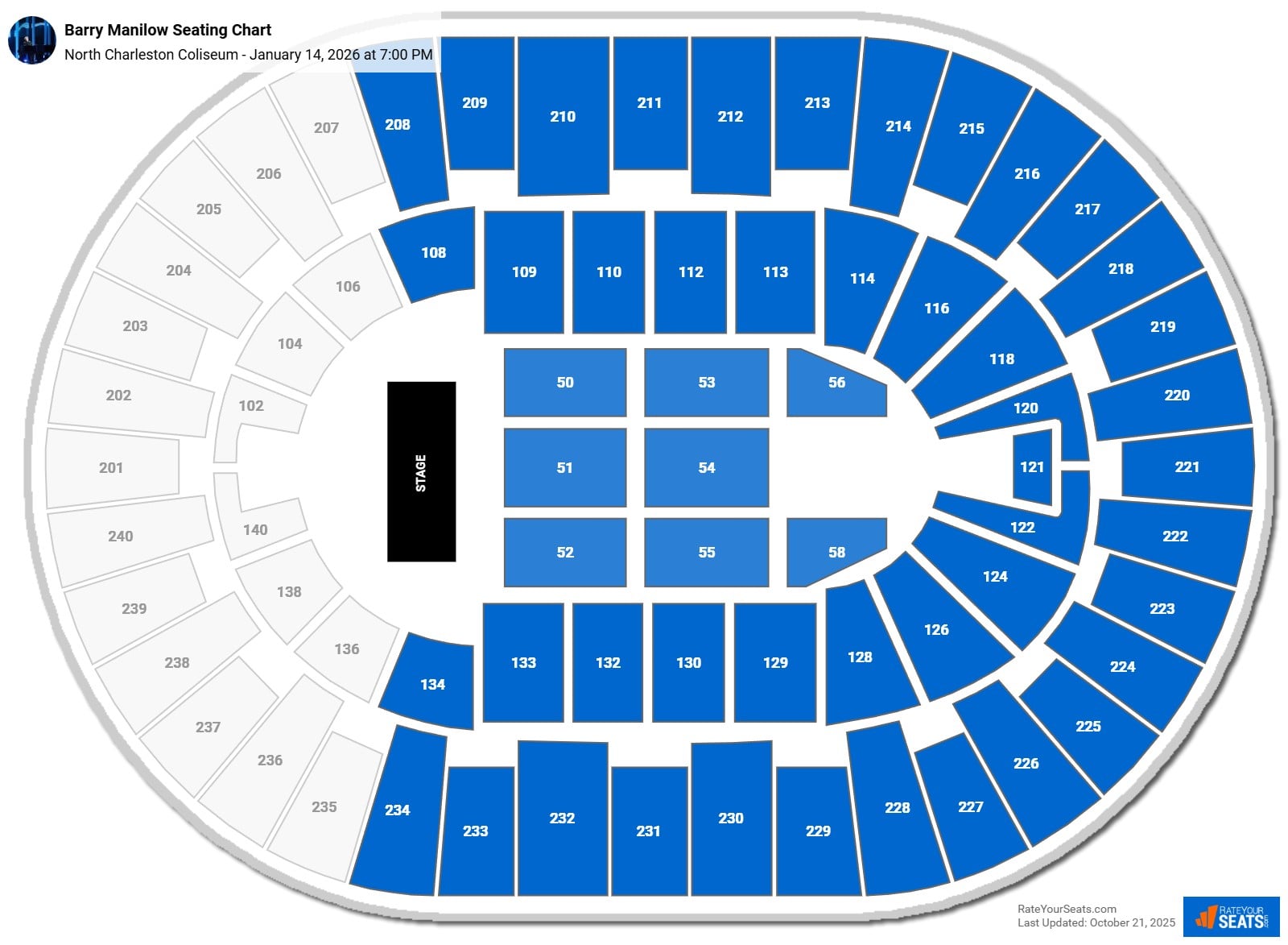 Barry Manilow seating chart North Charleston Coliseum