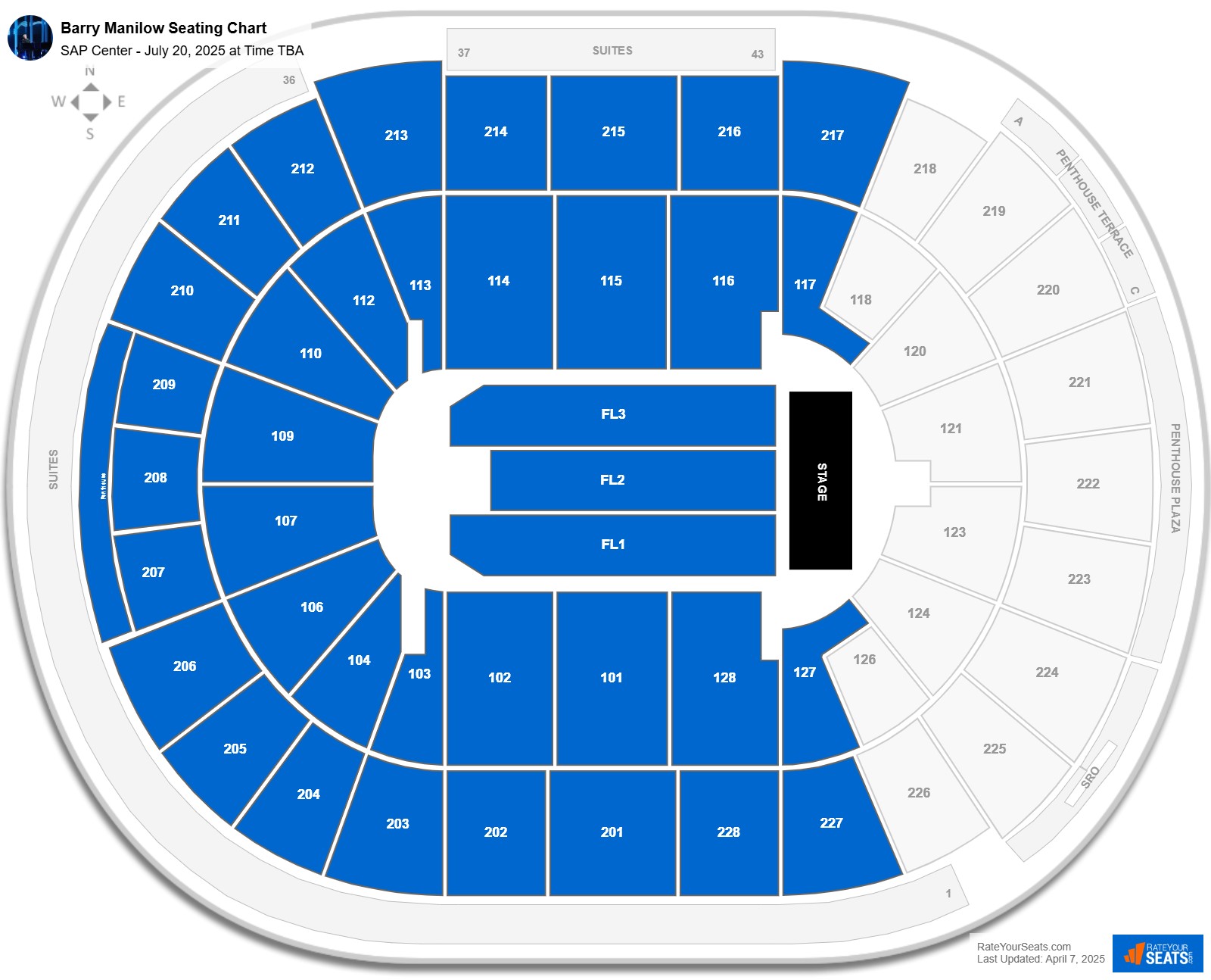 Barry Manilow seating chart SAP Center