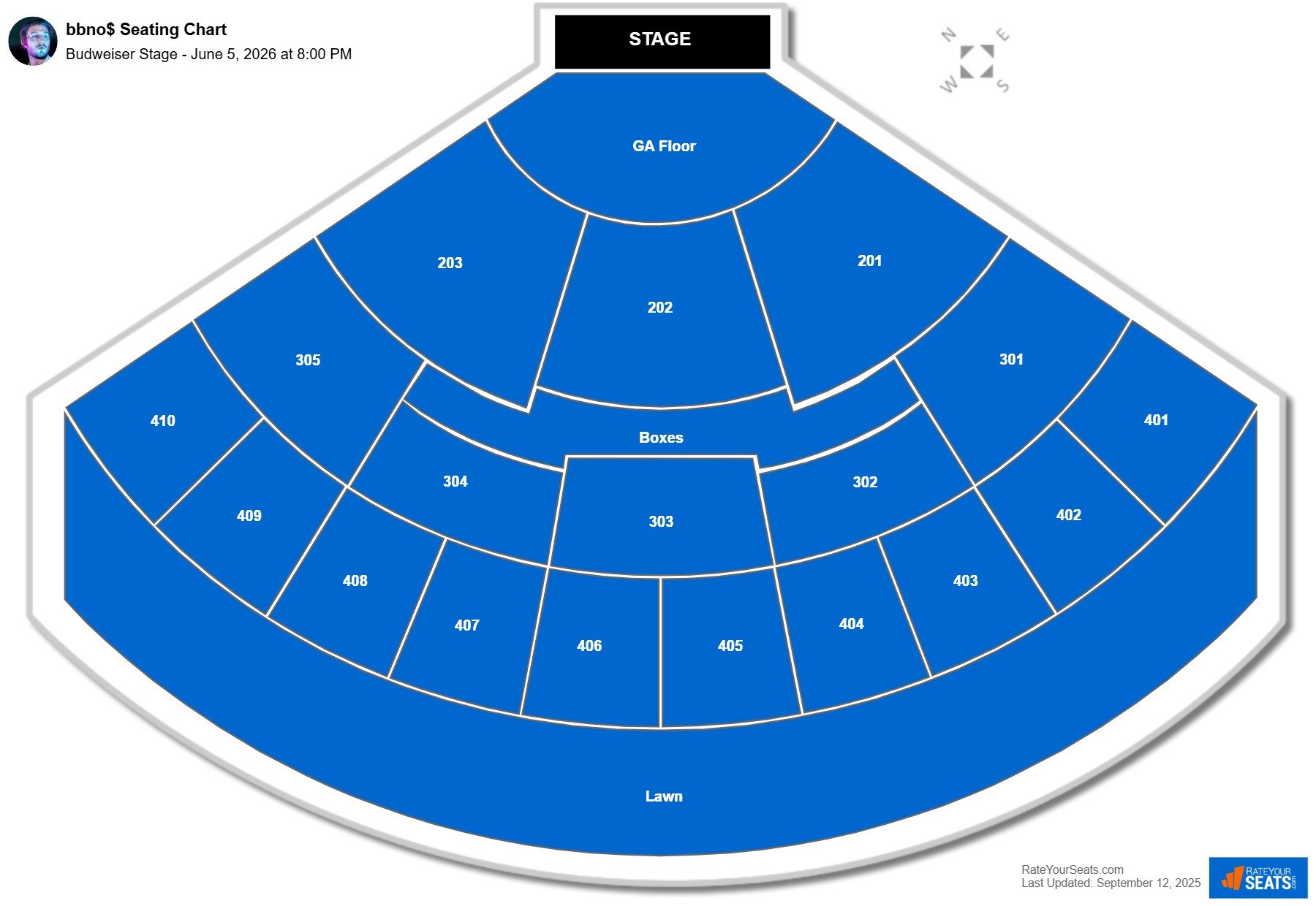 bbno$ seating chart Budweiser Stage