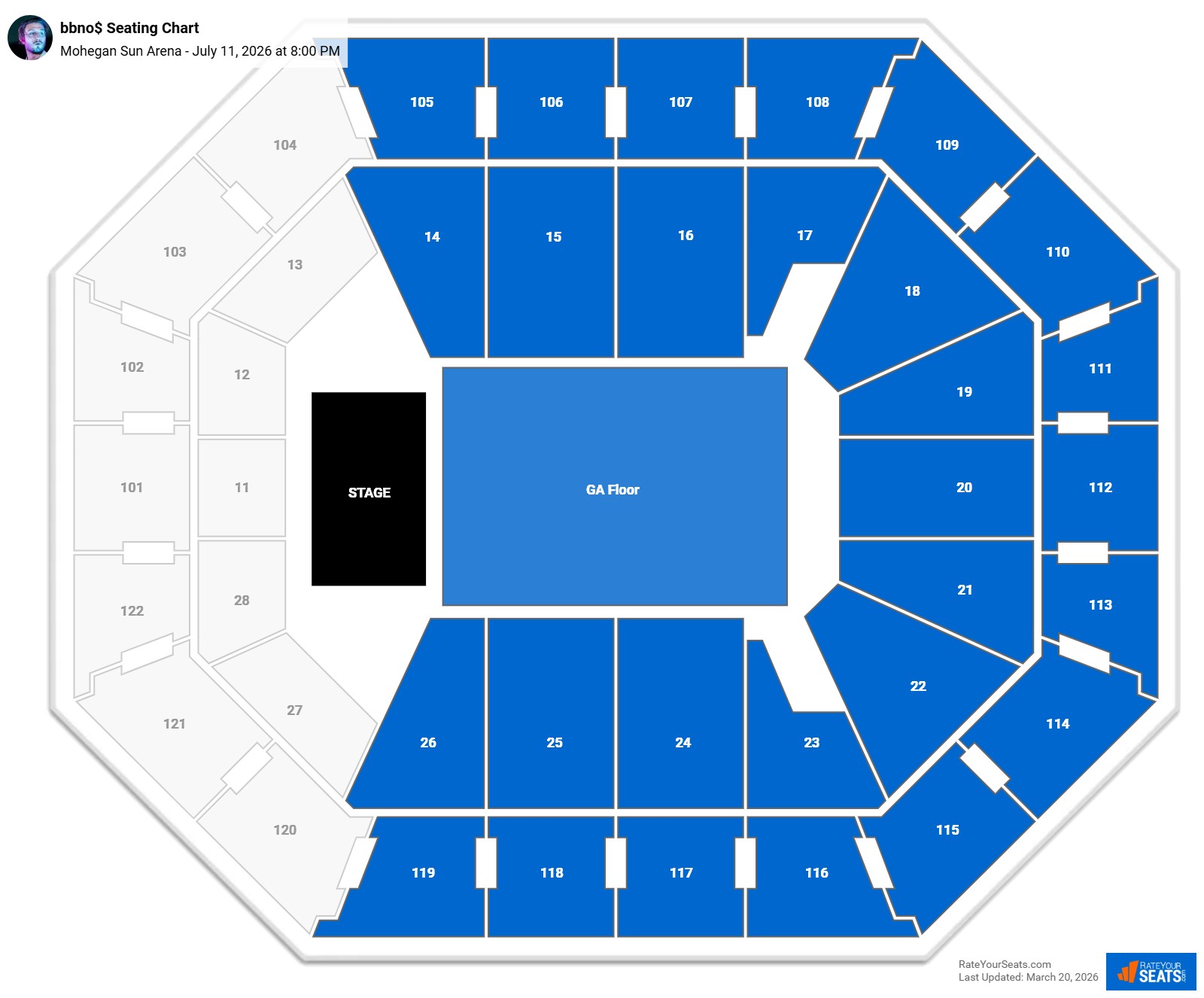 bbno$ seating chart Mohegan Sun Arena
