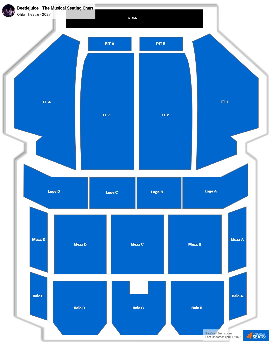 Beetlejuice - The Musical seating chart Ohio Theatre