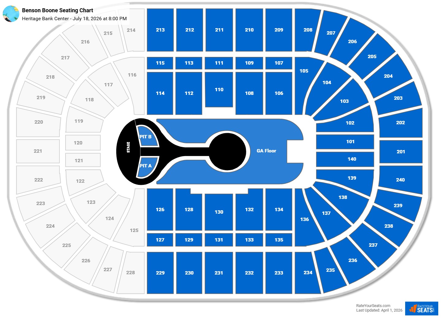 Benson Boone seating chart Heritage Bank Center