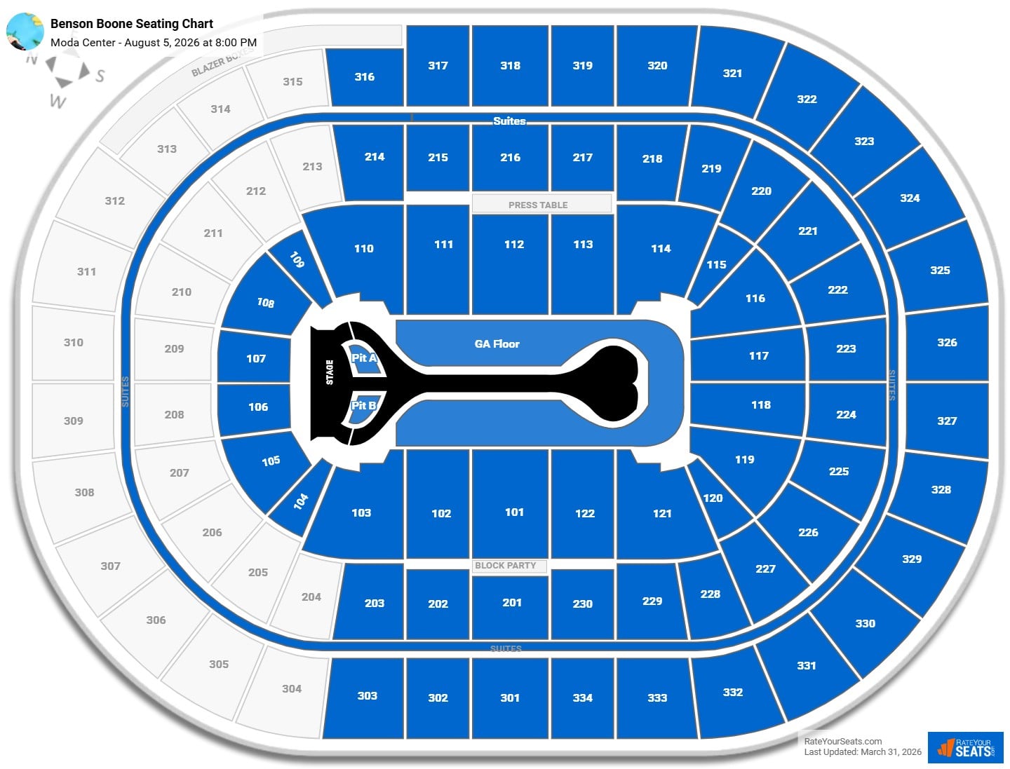 Benson Boone seating chart Moda Center