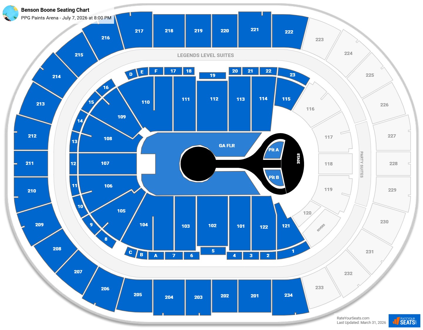 Benson Boone seating chart PPG Paints Arena