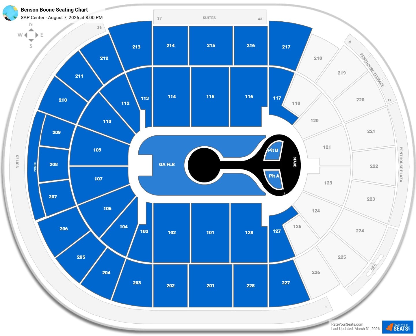 Benson Boone seating chart SAP Center