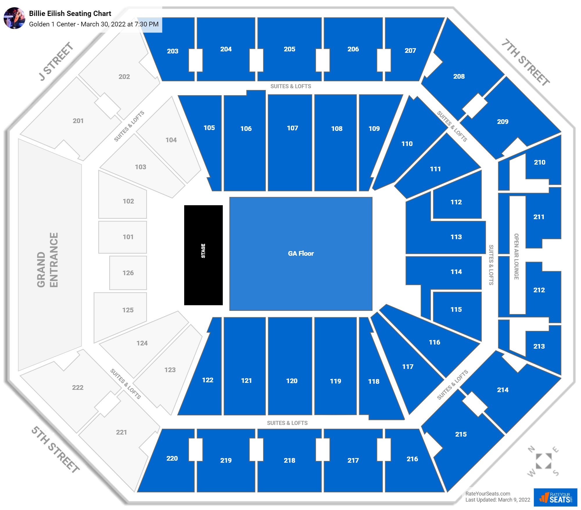 Golden 1 Center Seating Charts for Concerts