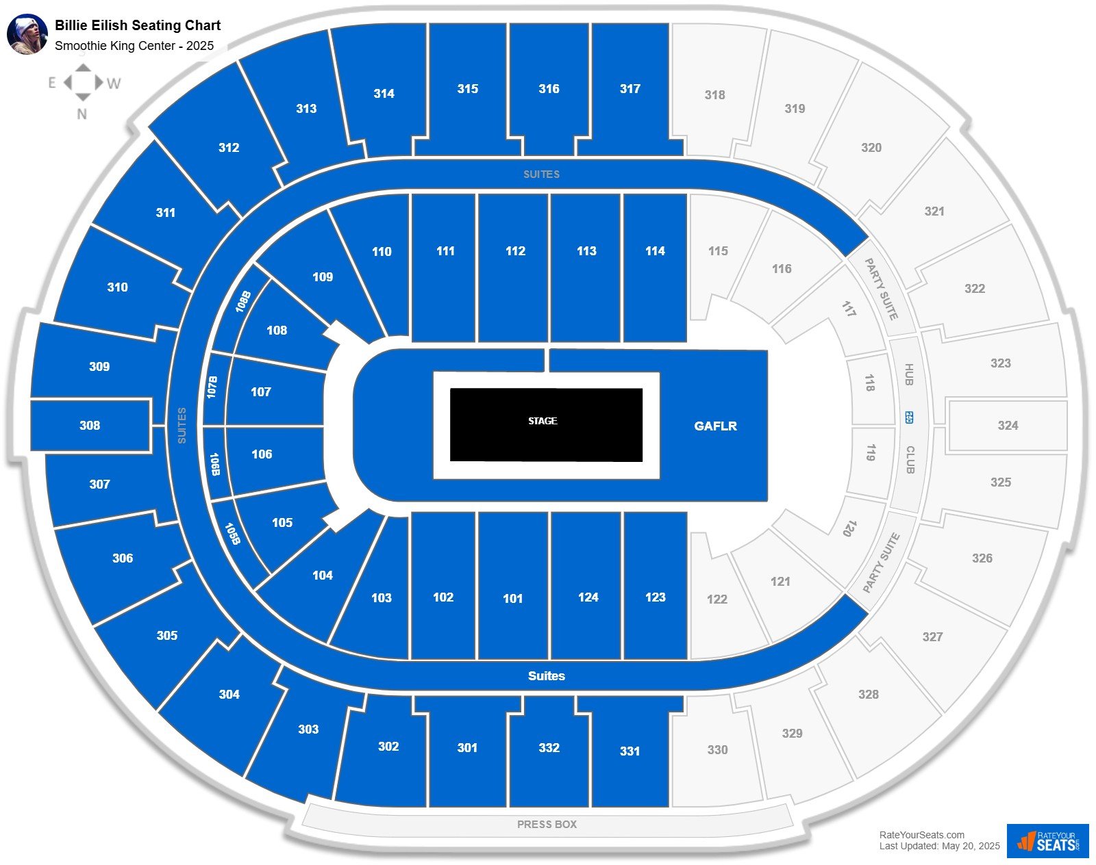 Billie Eilish seating chart Smoothie King Center