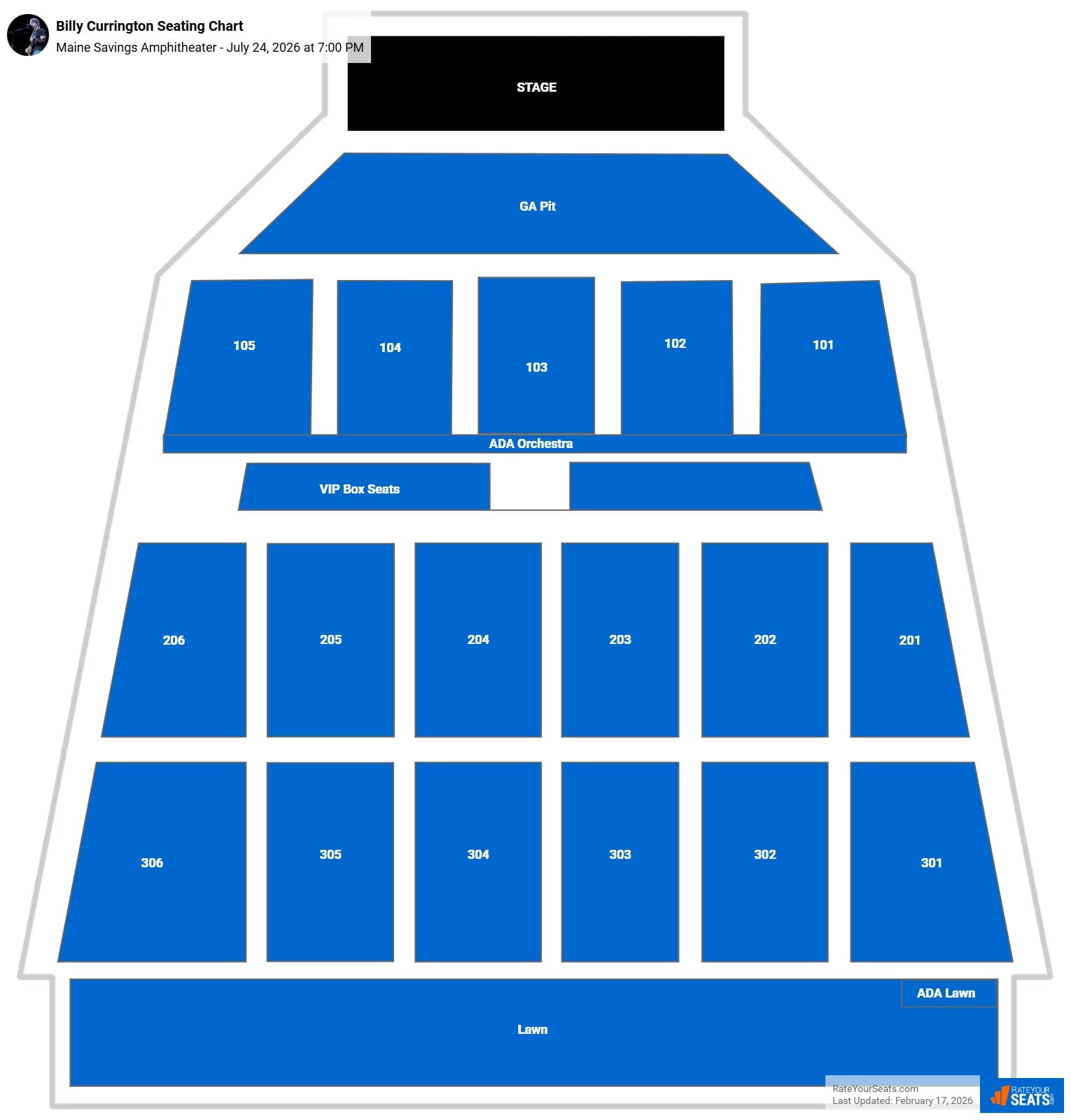 Billy Currington and Kip Moore seating chart Maine Savings Amphitheater
