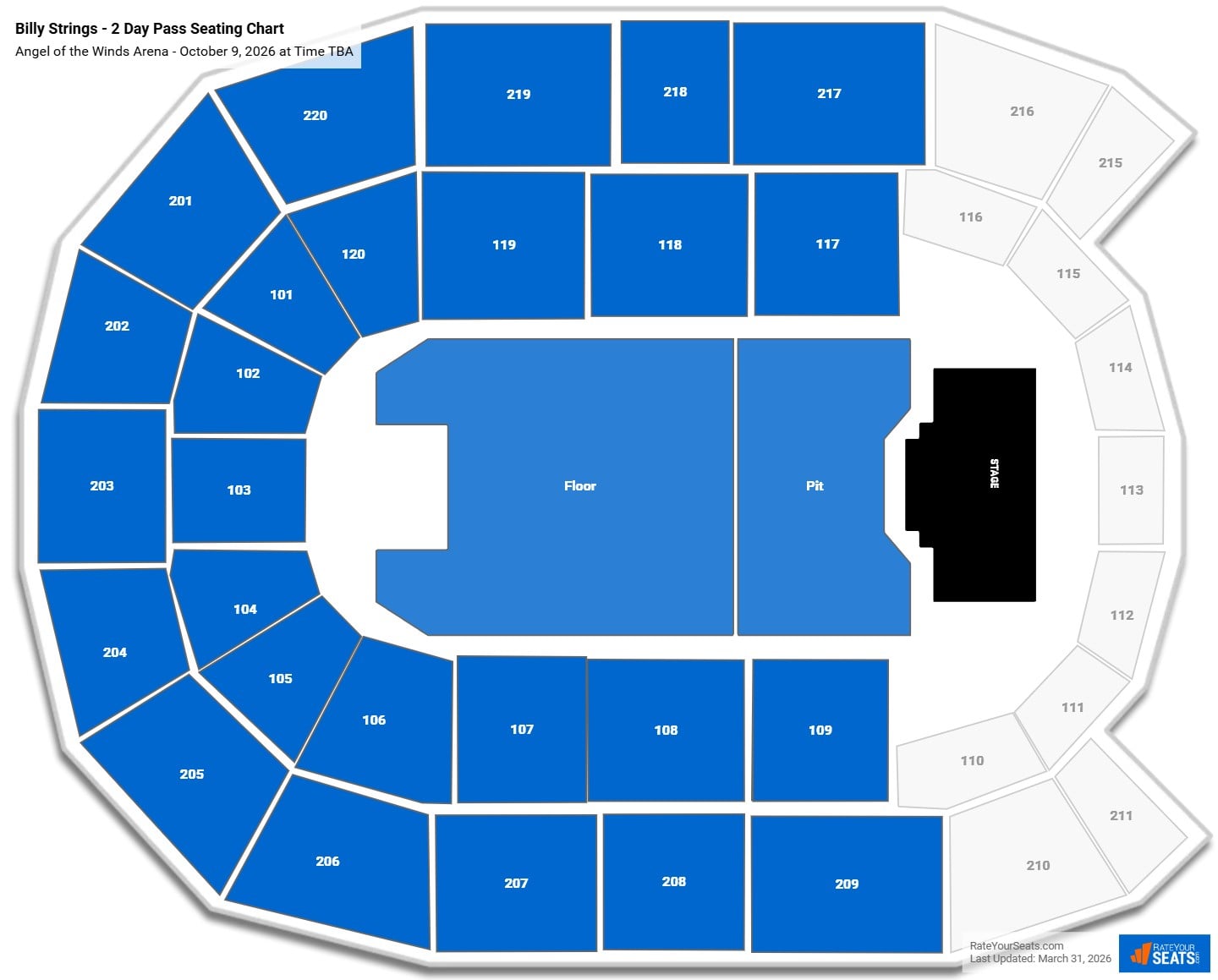 Billy Strings - 2 Day Pass seating chart Angel of the Winds Arena