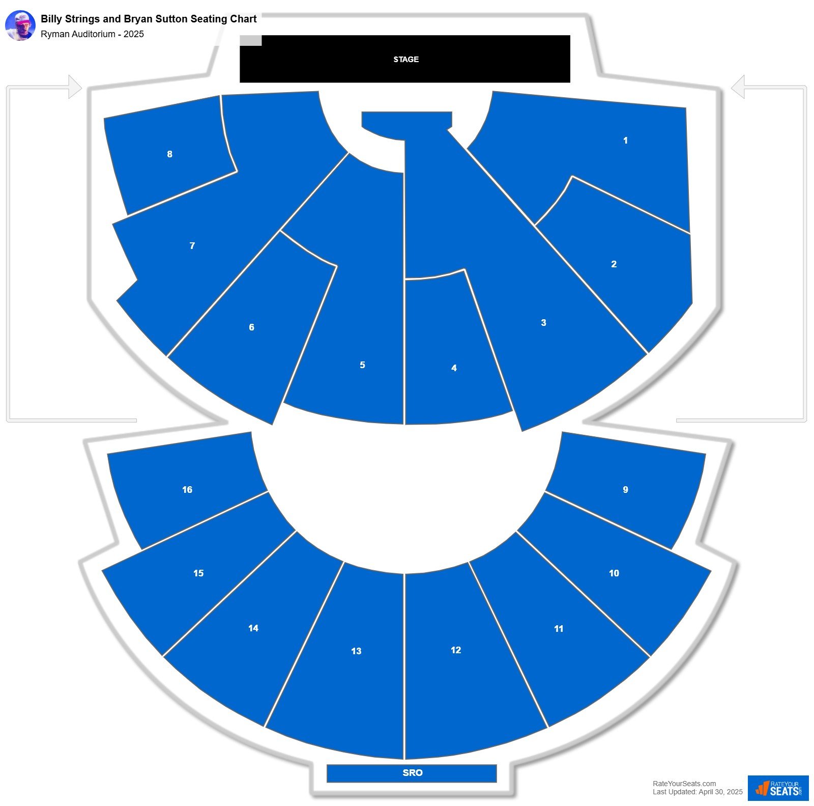 Billy Strings and Bryan Sutton seating chart Ryman Auditorium