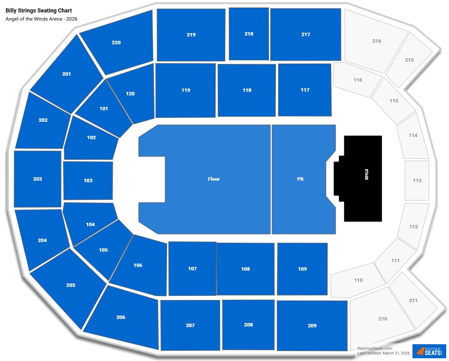 Billy Strings seating chart Angel of the Winds Arena