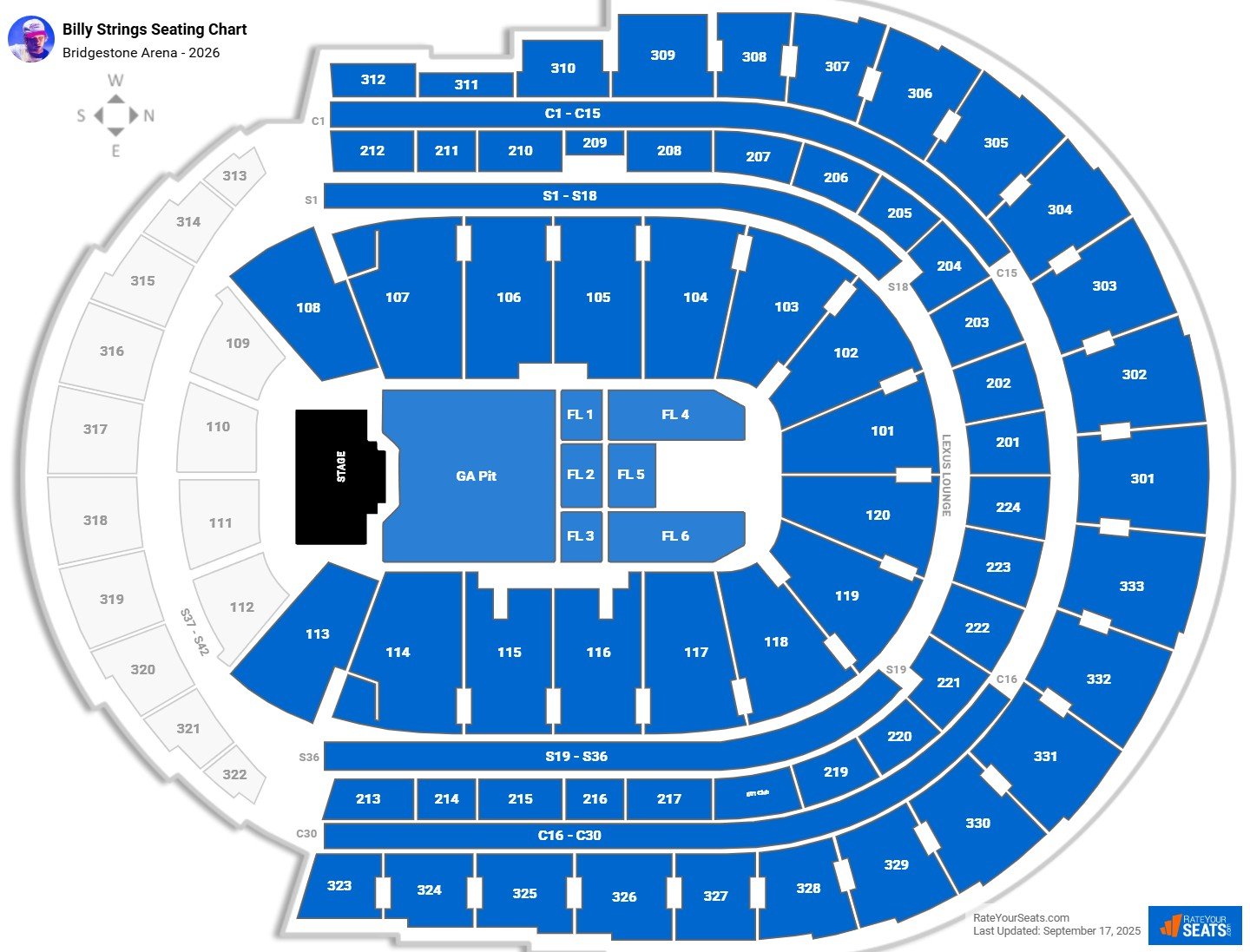 Billy Strings seating chart Bridgestone Arena