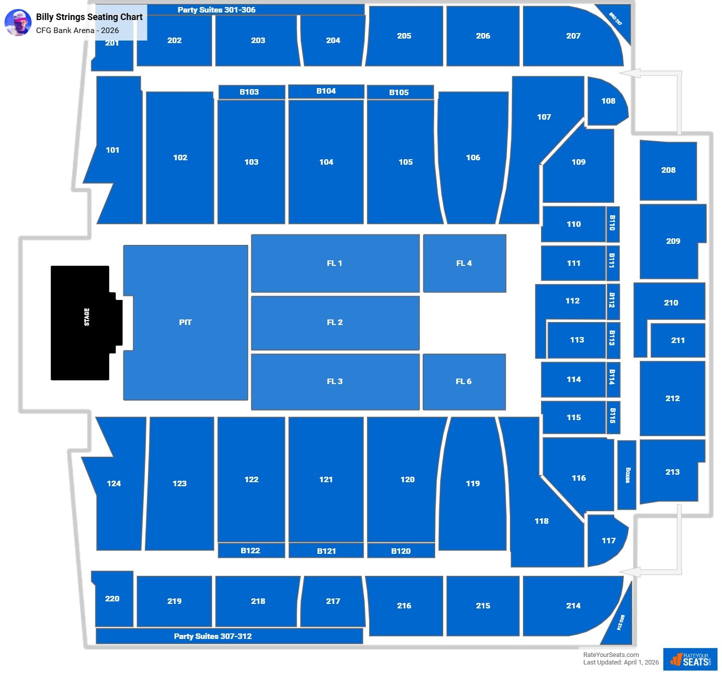 Billy Strings seating chart CFG Bank Arena