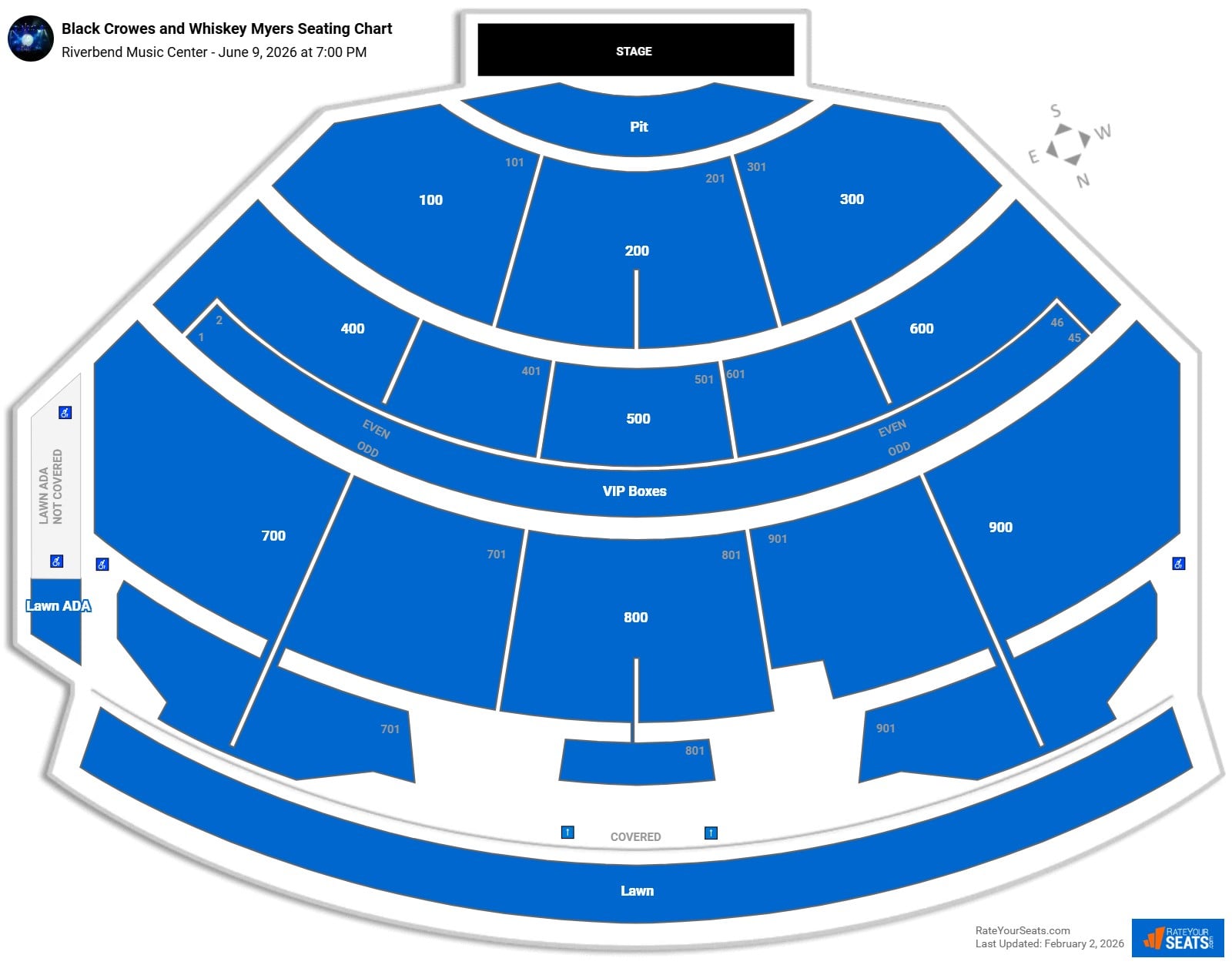 Black Crowes and Whiskey Myers seating chart Riverbend Music Center