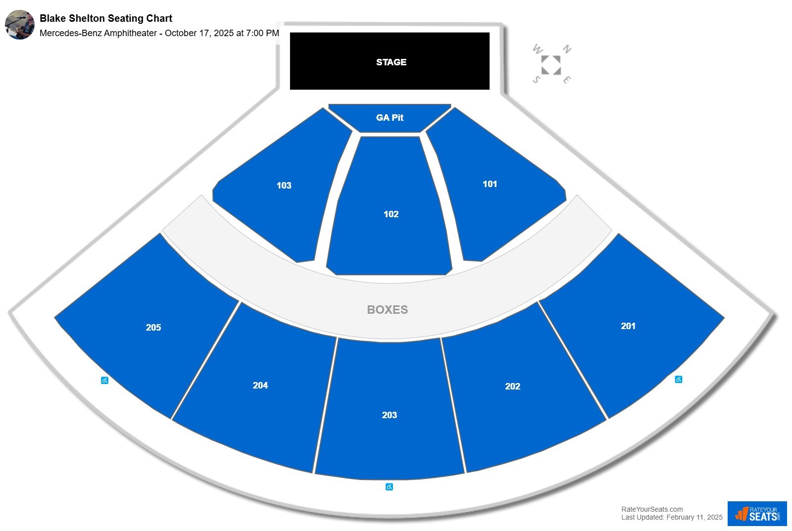 Blake Shelton seating chart Mercedes-Benz Amphitheater