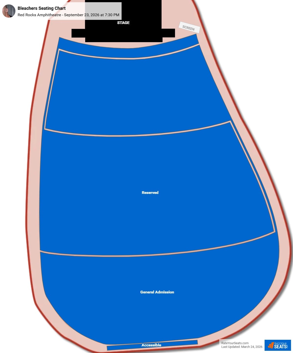 Bleachers seating chart Red Rocks Amphitheatre