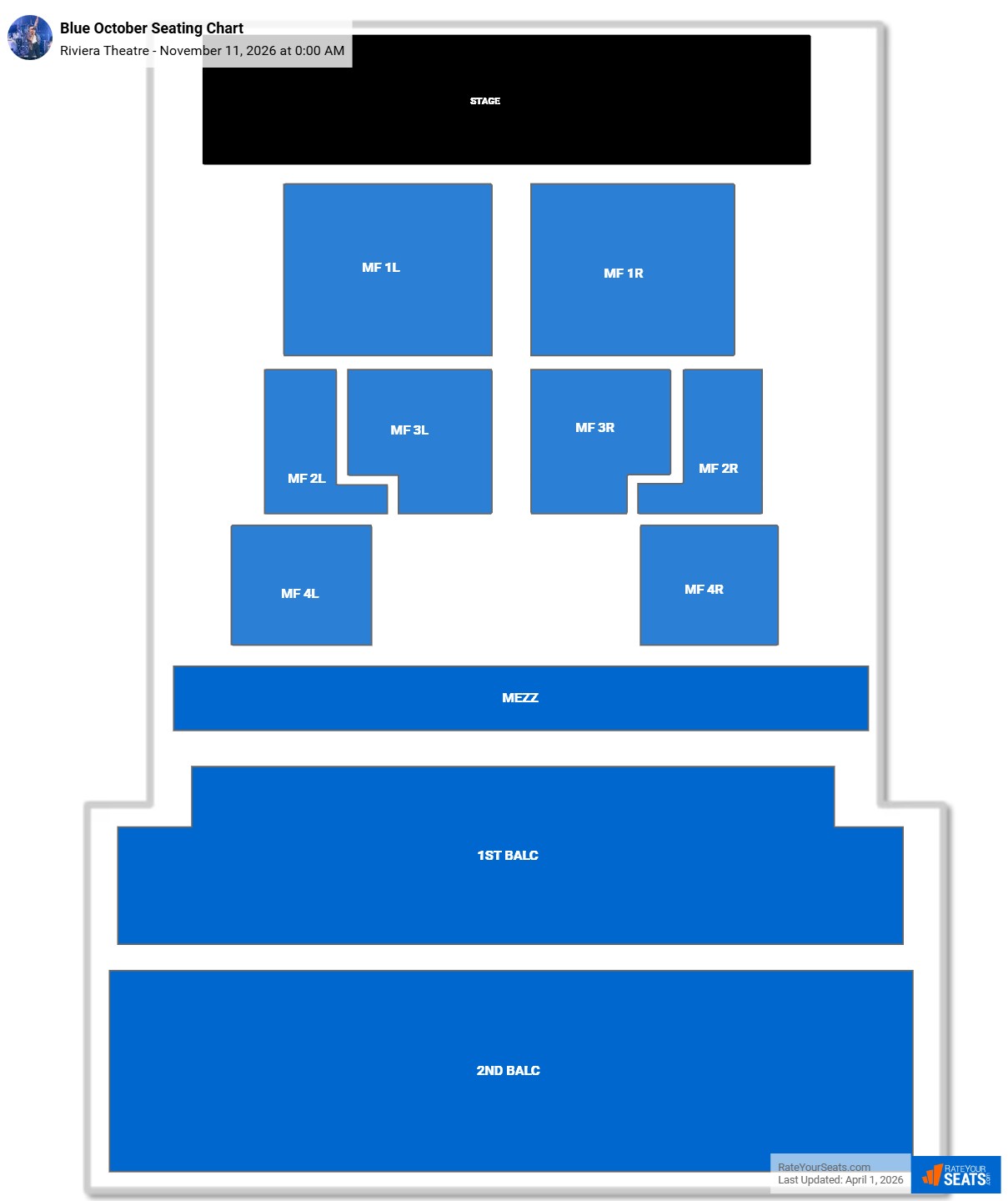 Blue October seating chart Riviera Theatre