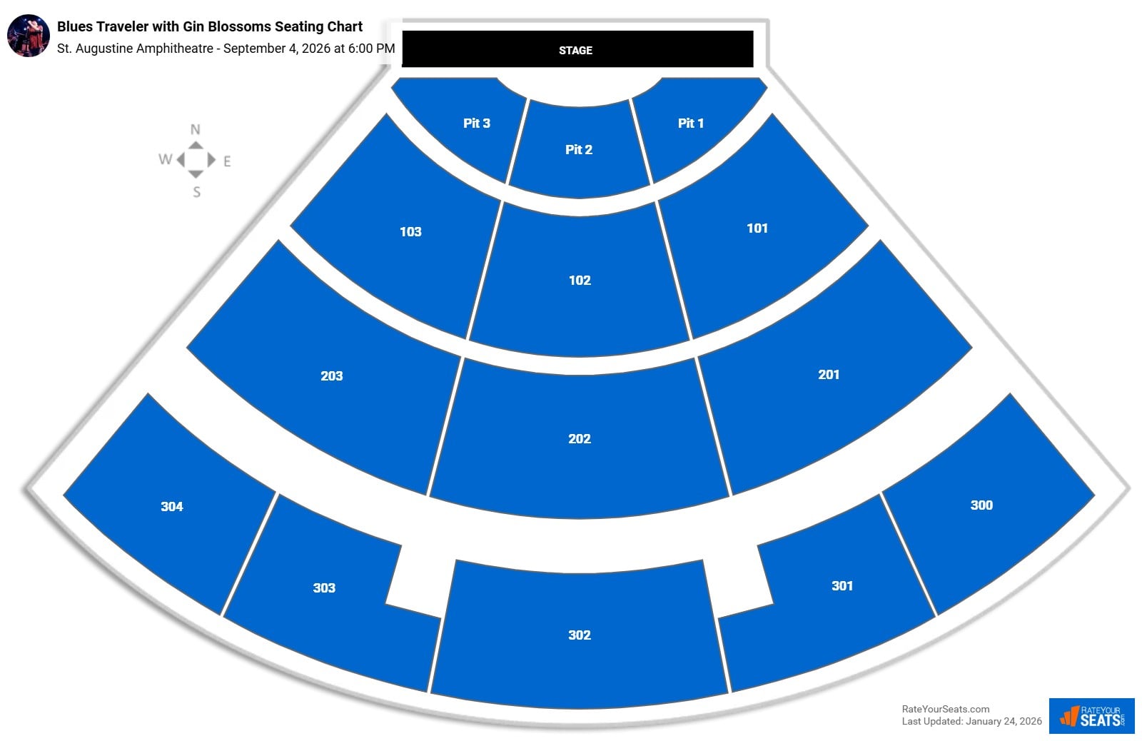 Blues Traveler with Gin Blossoms seating chart St. Augustine Amphitheatre