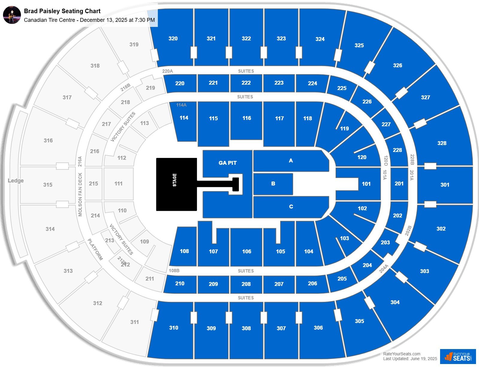 Brad Paisley seating chart Canadian Tire Centre