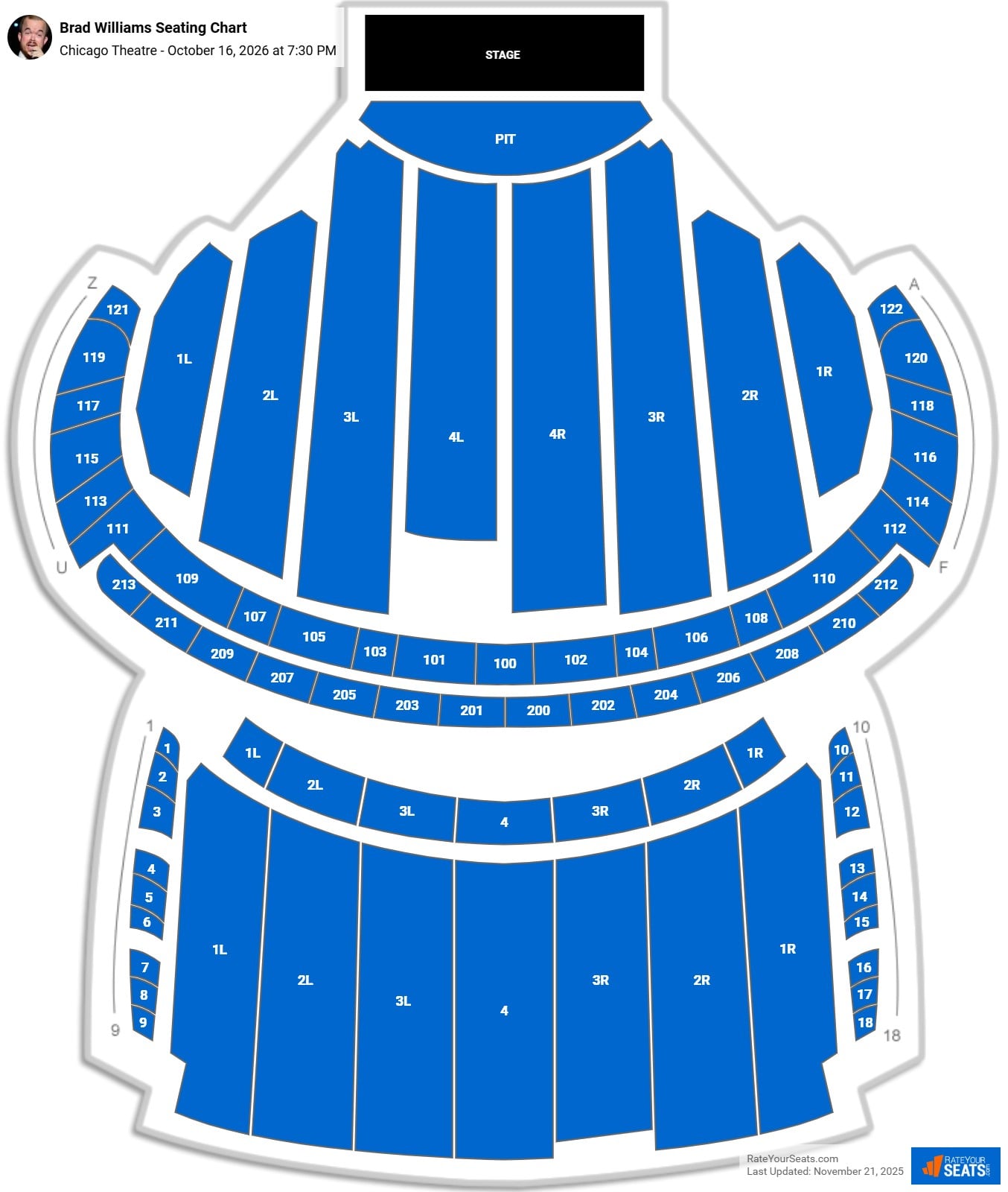 Brad Williams seating chart Chicago Theatre