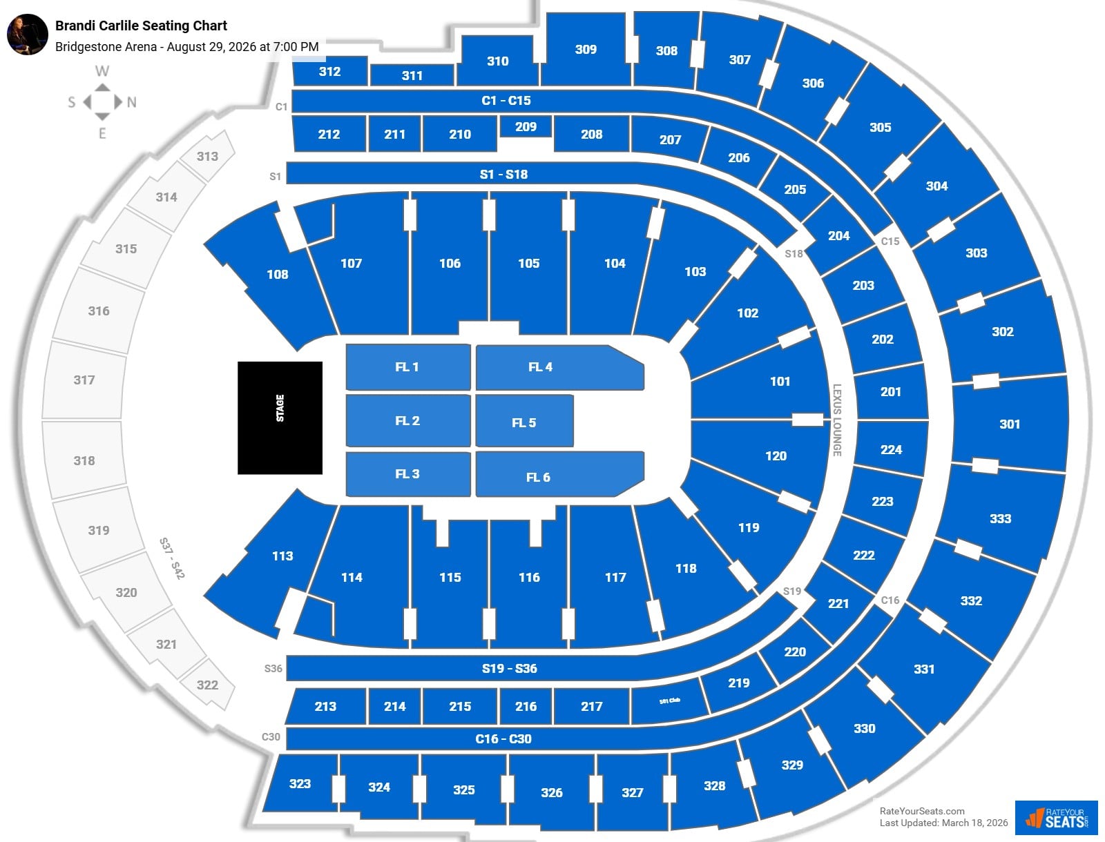 Brandi Carlile seating chart Bridgestone Arena