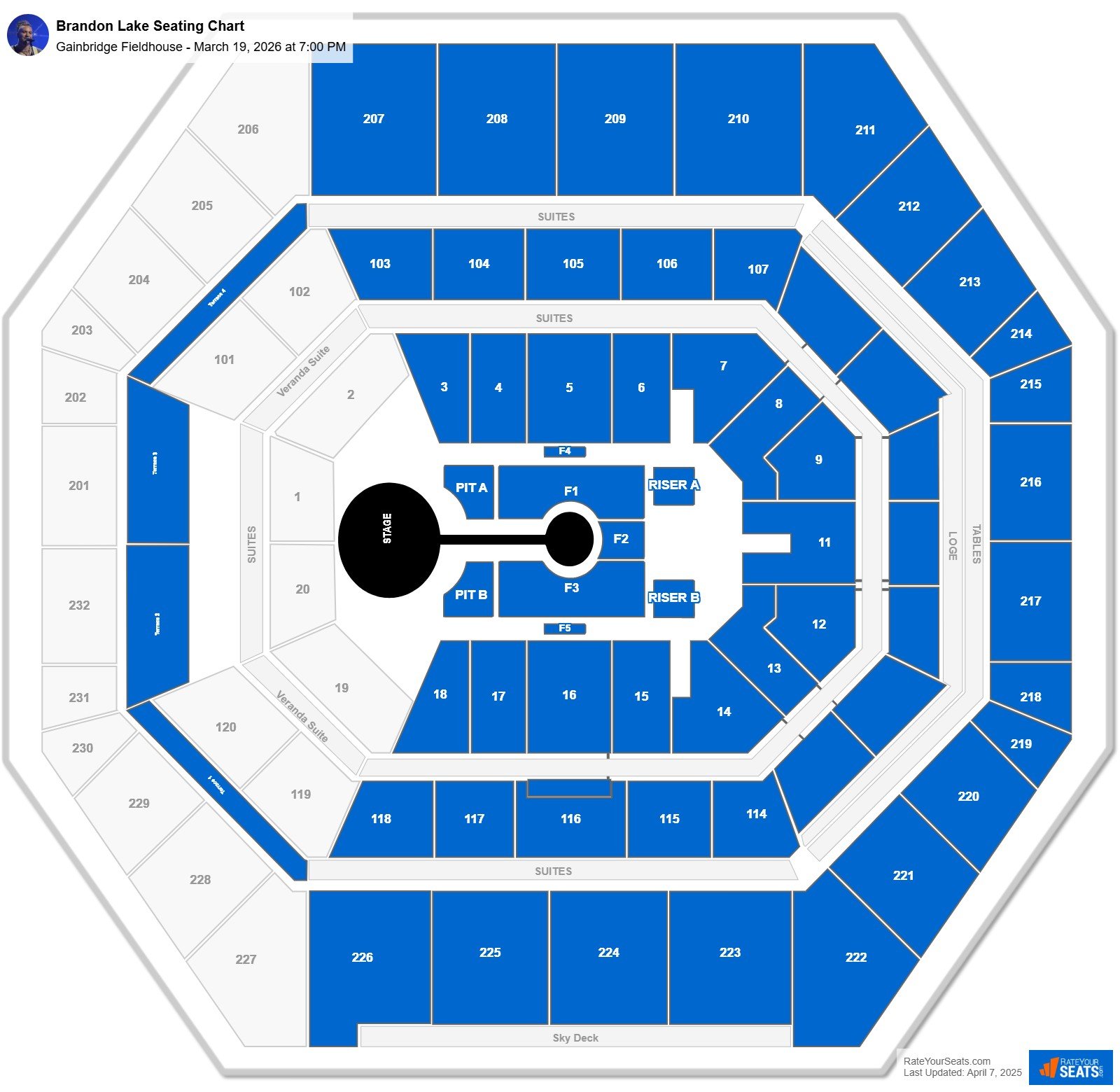 Brandon Lake seating chart Gainbridge Fieldhouse