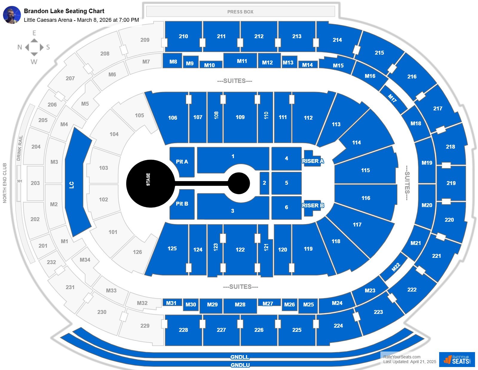 Brandon Lake seating chart Little Caesars Arena