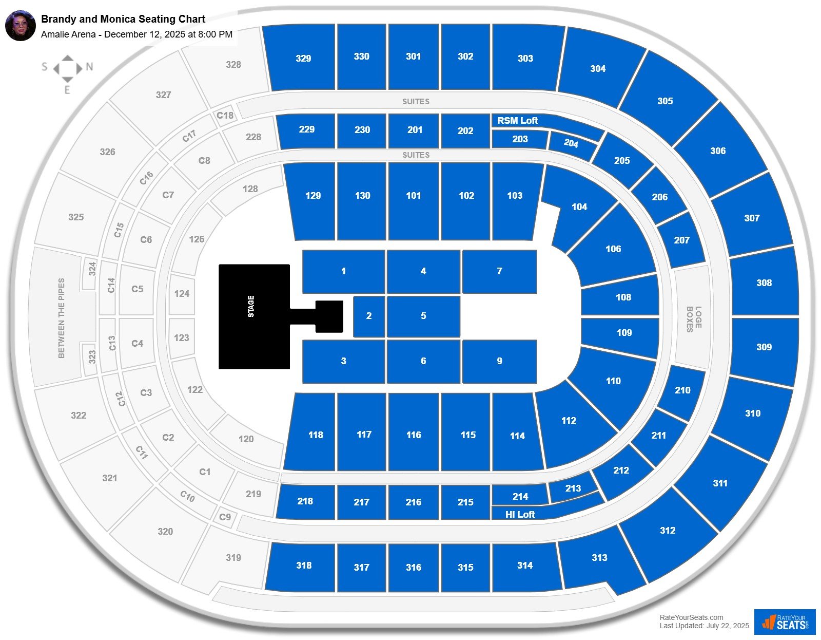 Brandy and Monica seating chart Amalie Arena