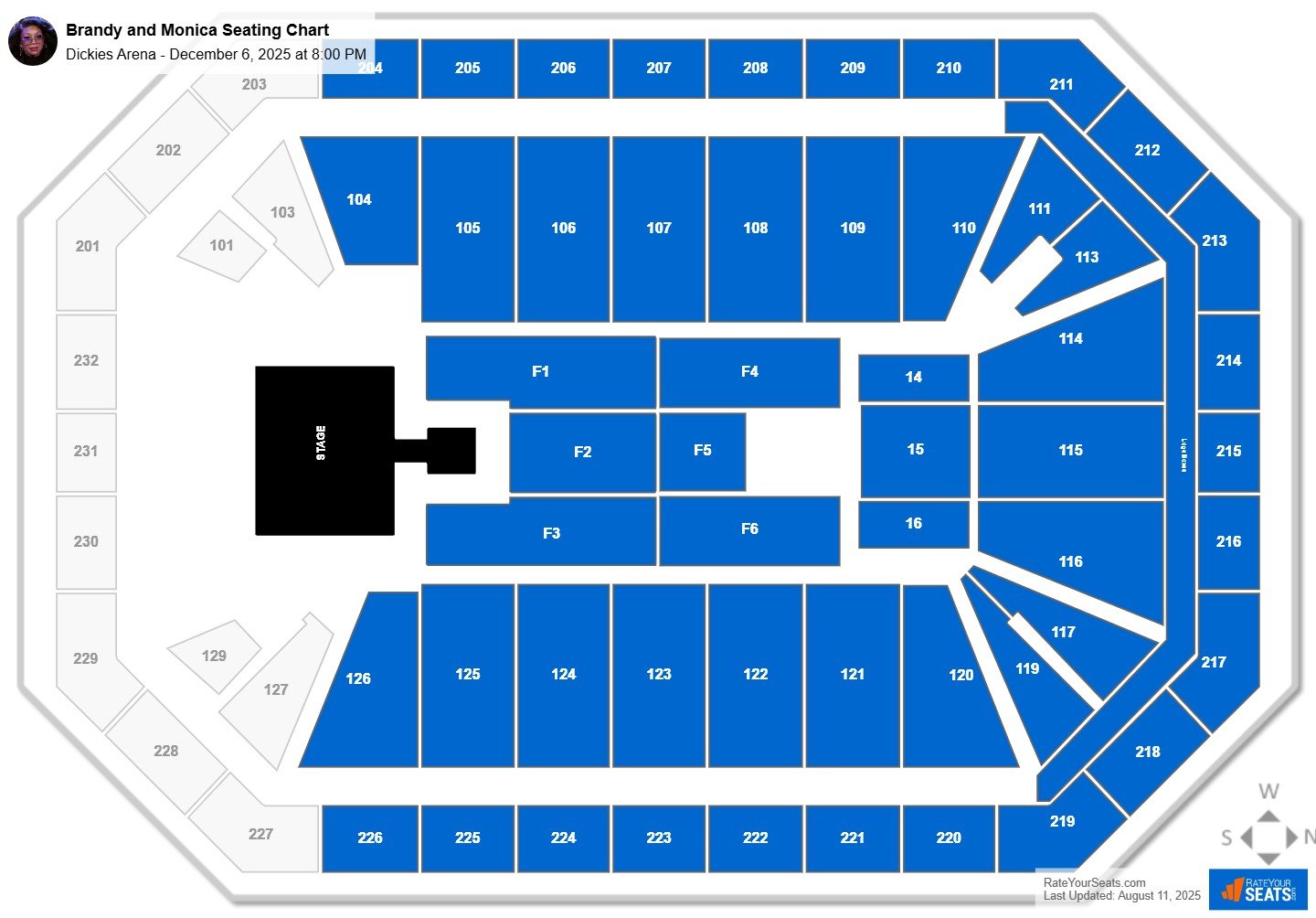 Brandy and Monica seating chart Dickies Arena