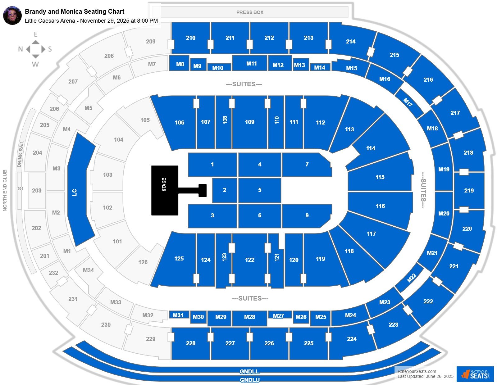 Brandy and Monica seating chart Little Caesars Arena