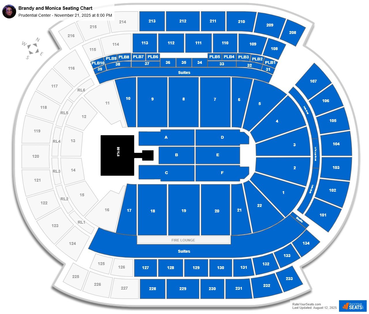 Brandy and Monica seating chart Prudential Center