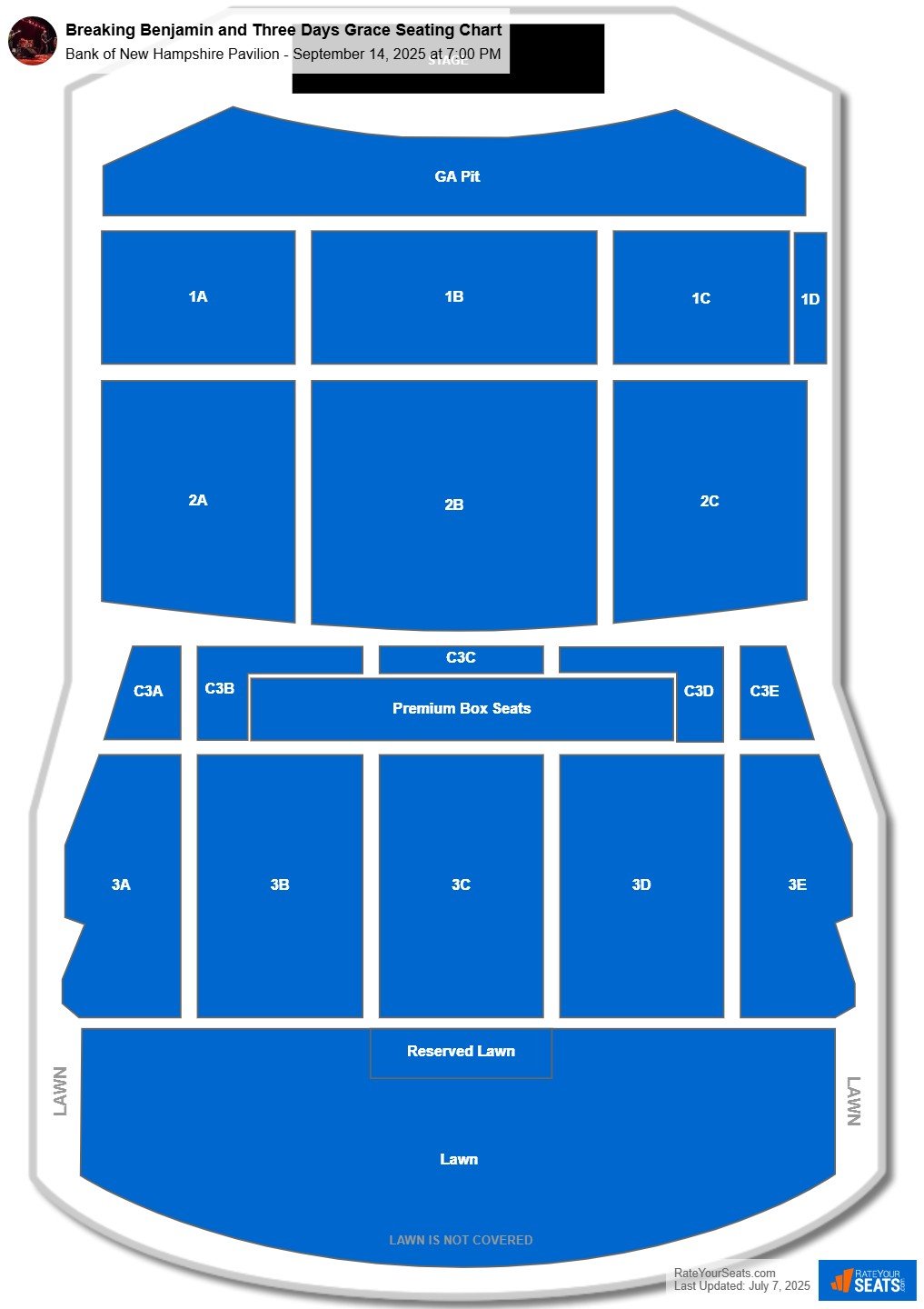 Breaking Benjamin and Three Days Grace seating chart Bank of New Hampshire Pavilion