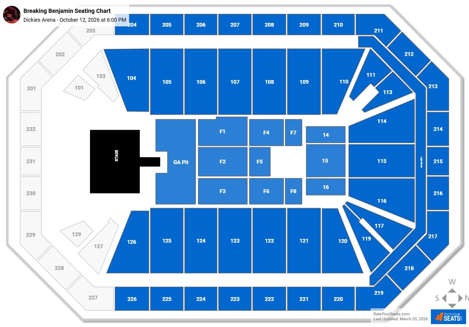 Breaking Benjamin seating chart Dickies Arena