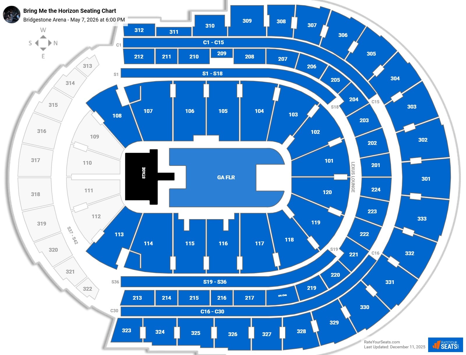 Bring Me the Horizon seating chart Bridgestone Arena