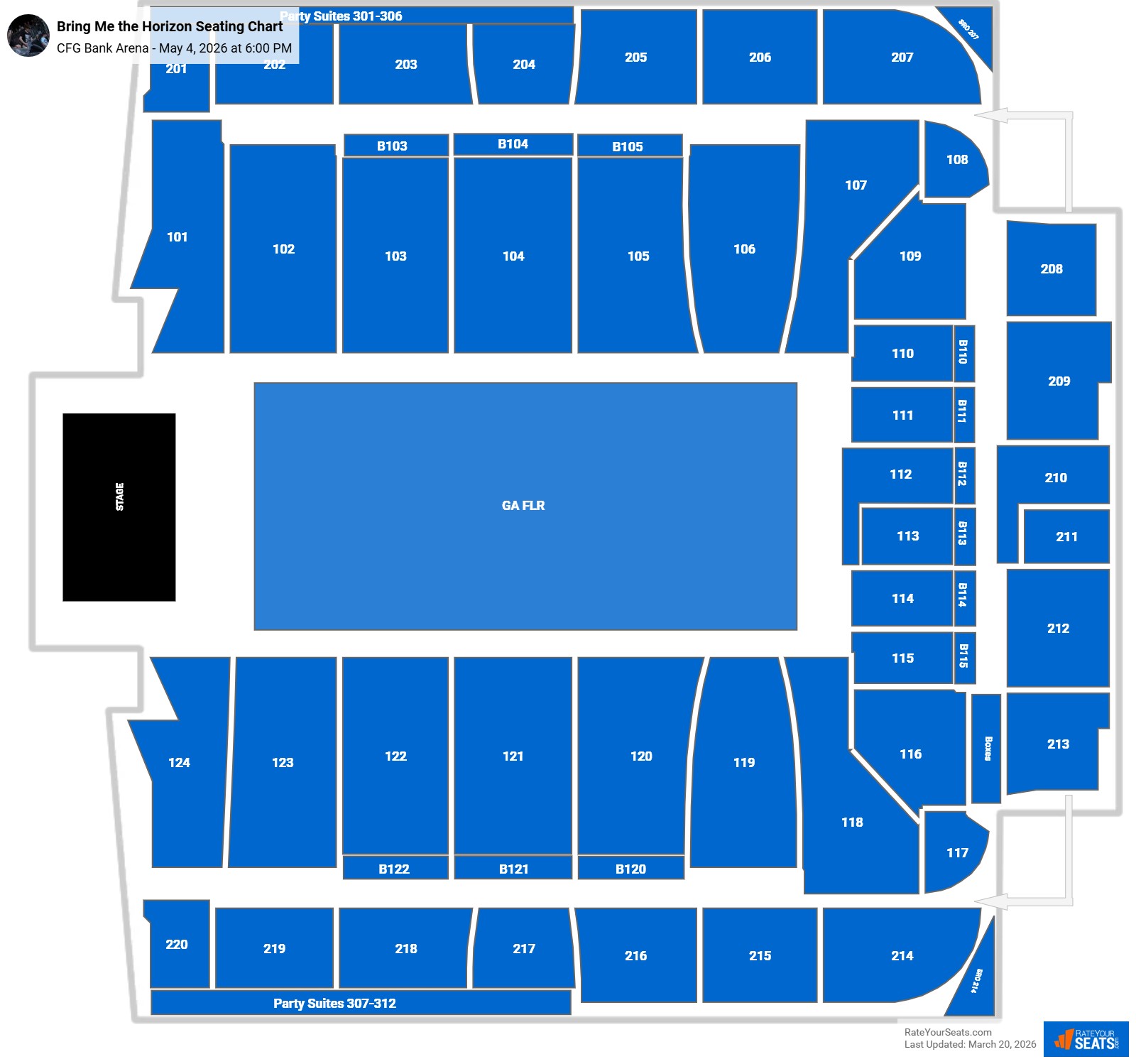 Bring Me the Horizon seating chart CFG Bank Arena