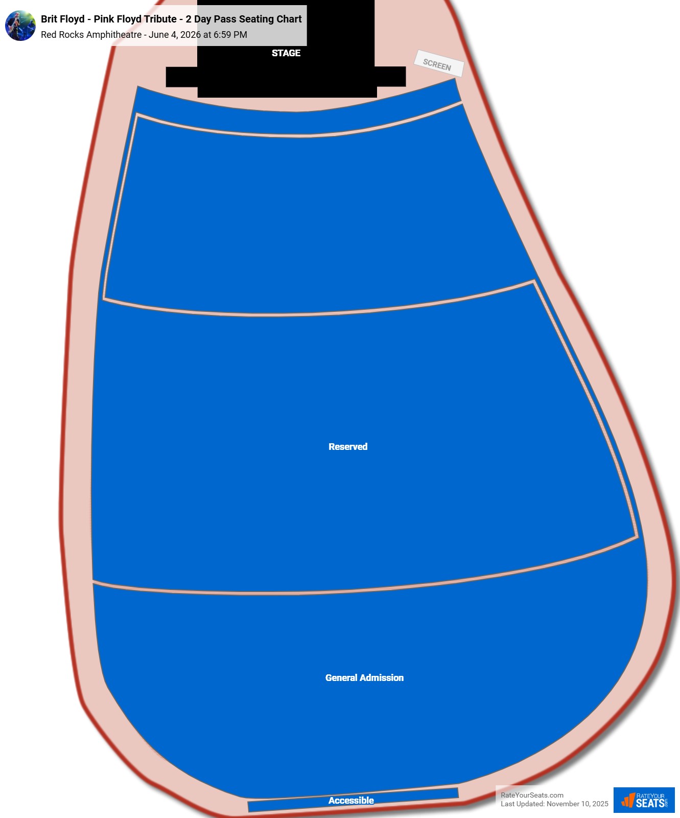 Brit Floyd - Pink Floyd Tribute - 2 Day Pass seating chart Red Rocks Amphitheatre