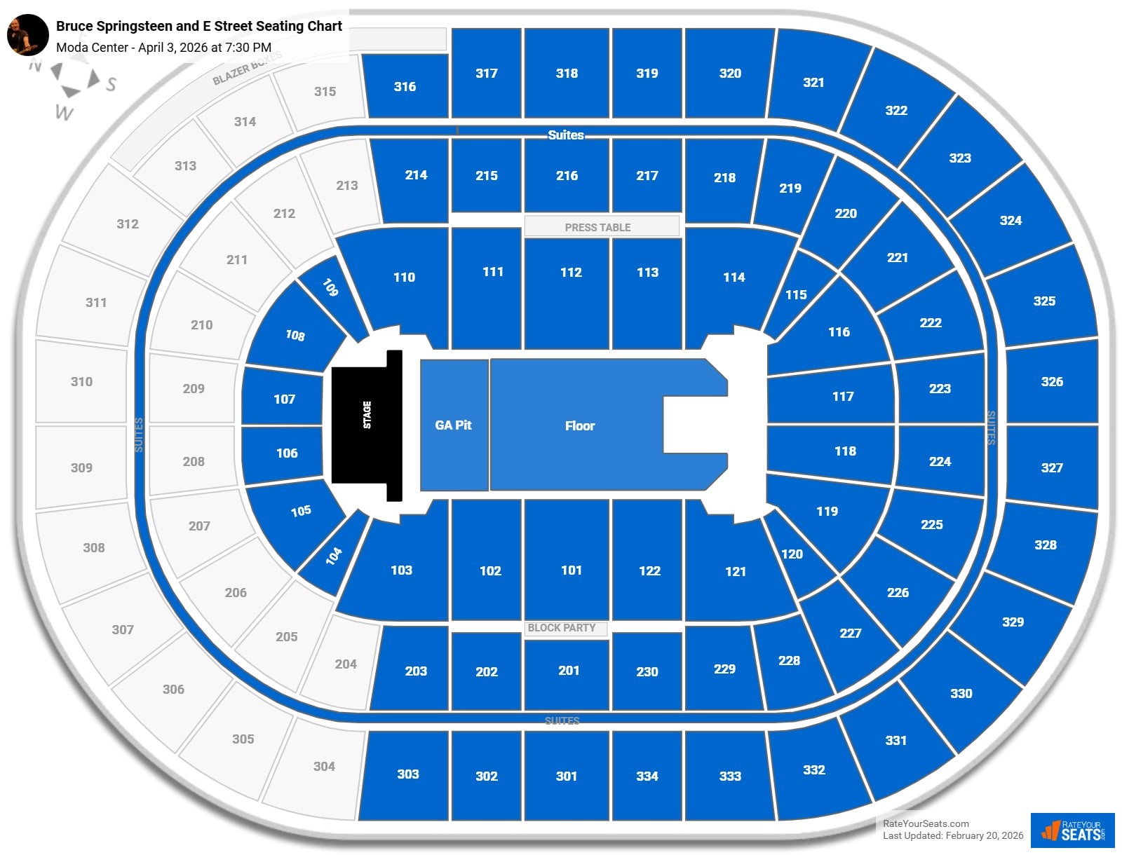 Bruce Springsteen and E Street seating chart Moda Center