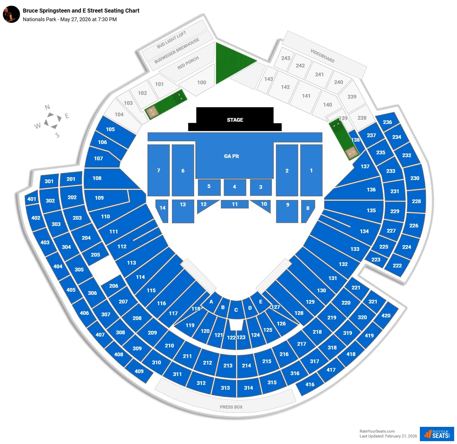 Bruce Springsteen and E Street seating chart Nationals Park