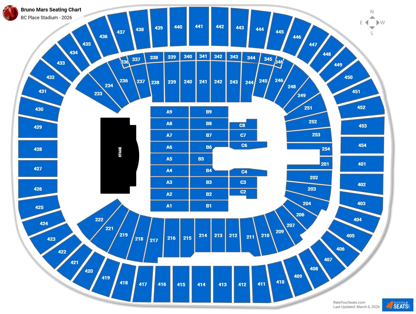Bruno Mars seating chart BC Place Stadium