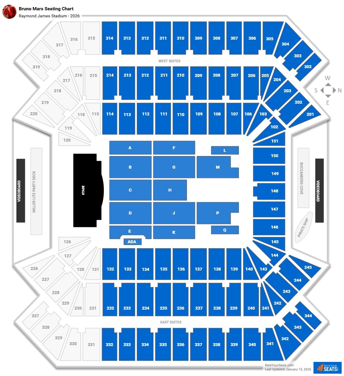 Bruno Mars seating chart Raymond James Stadium