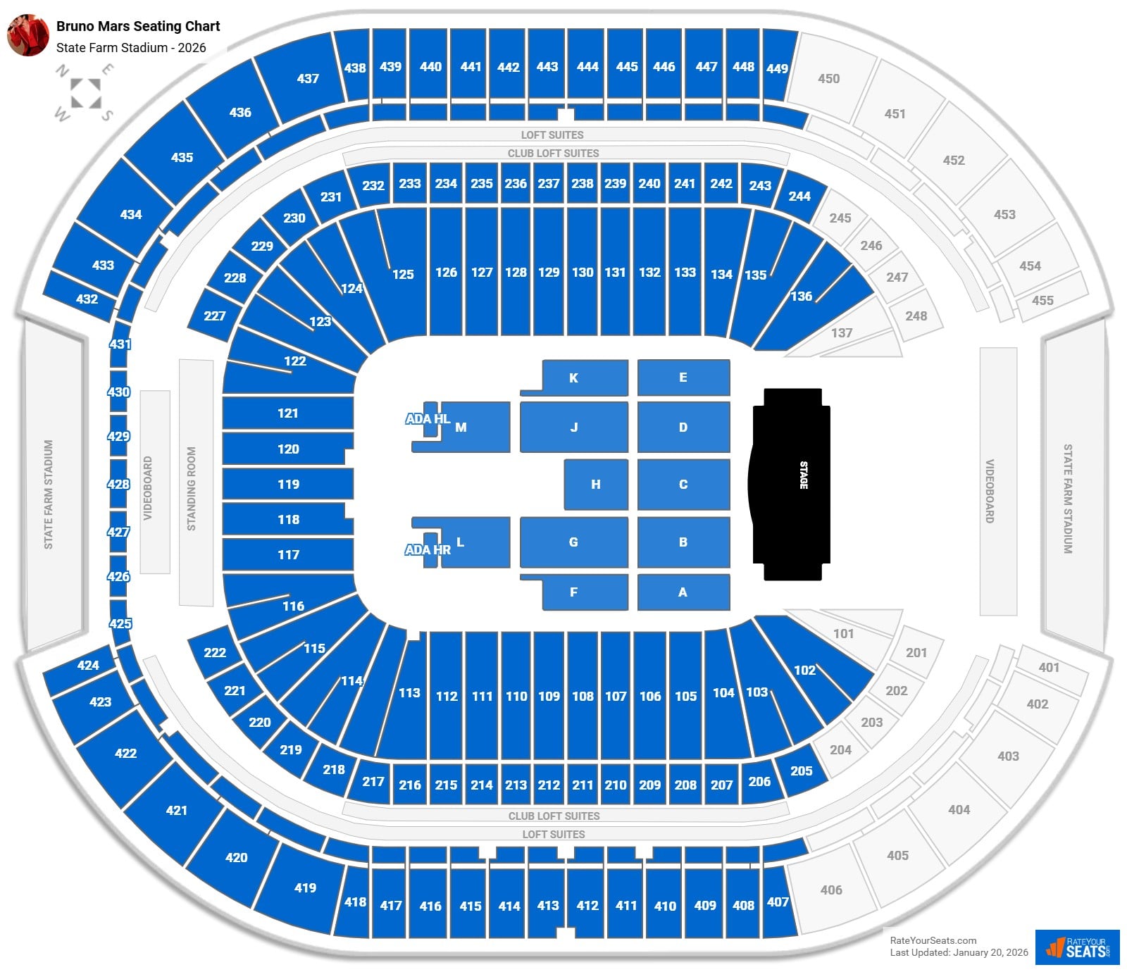 Bruno Mars seating chart State Farm Stadium
