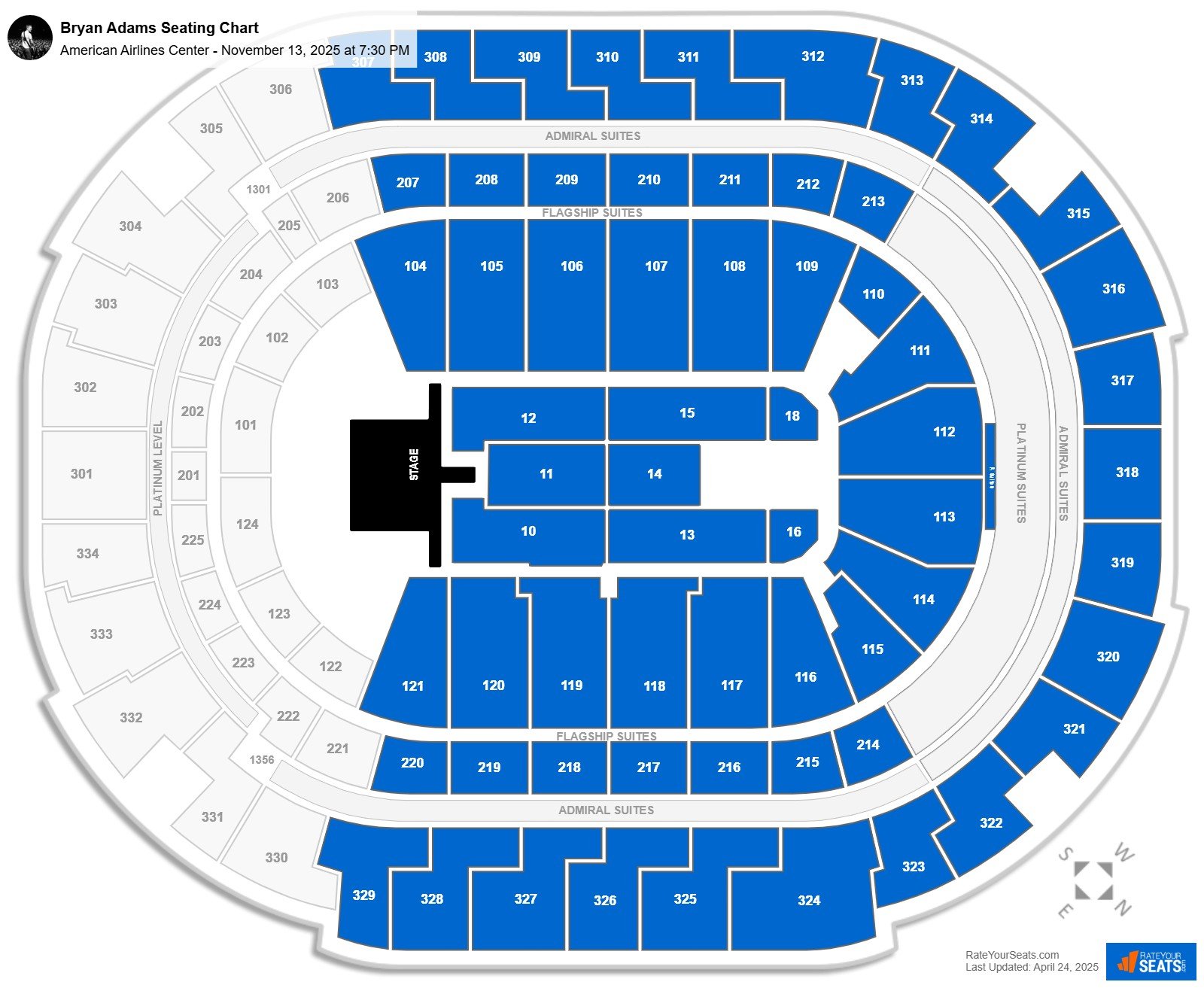 Bryan Adams seating chart American Airlines Center